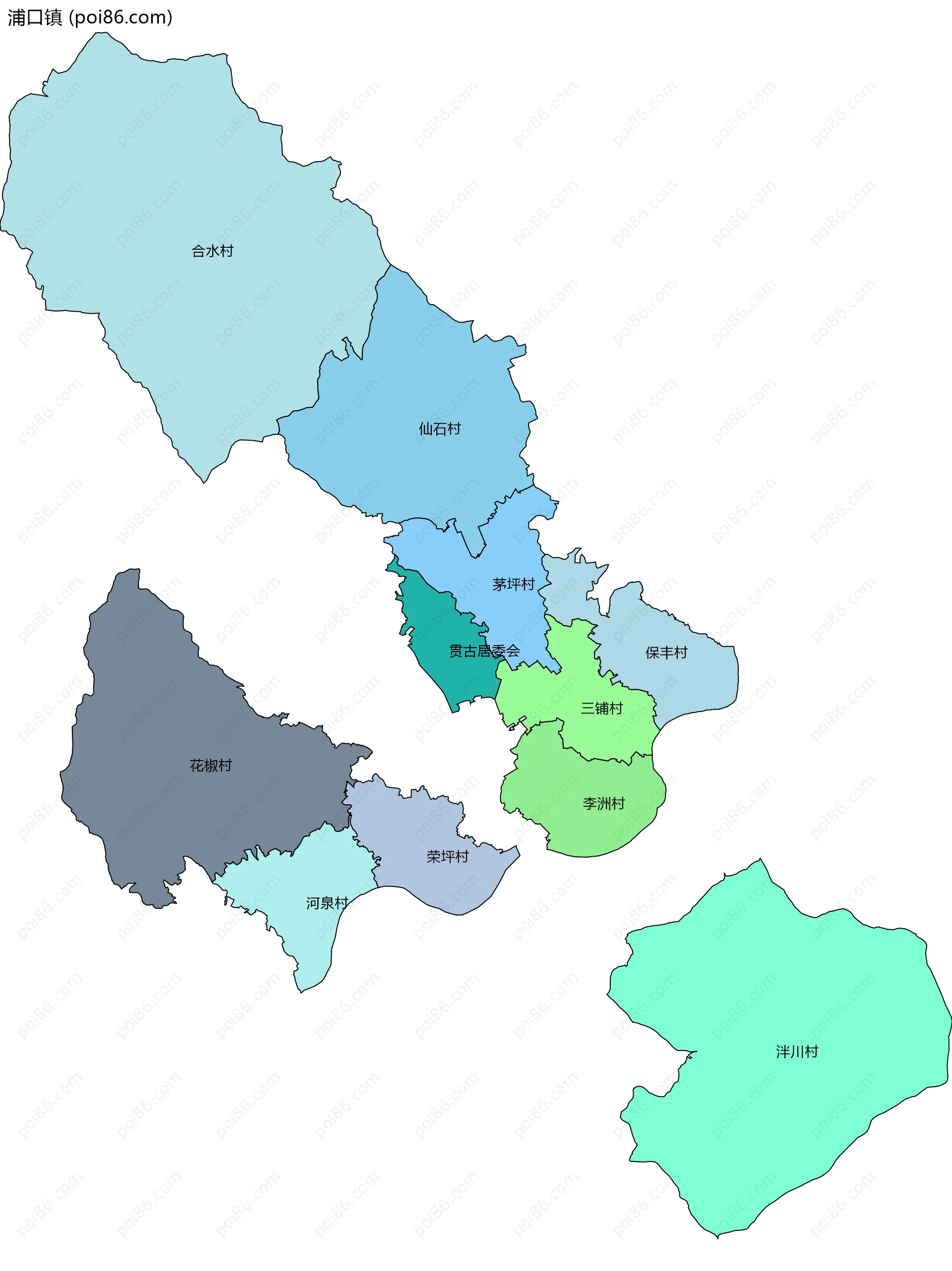 浦口镇边界地图(五级行政区划)