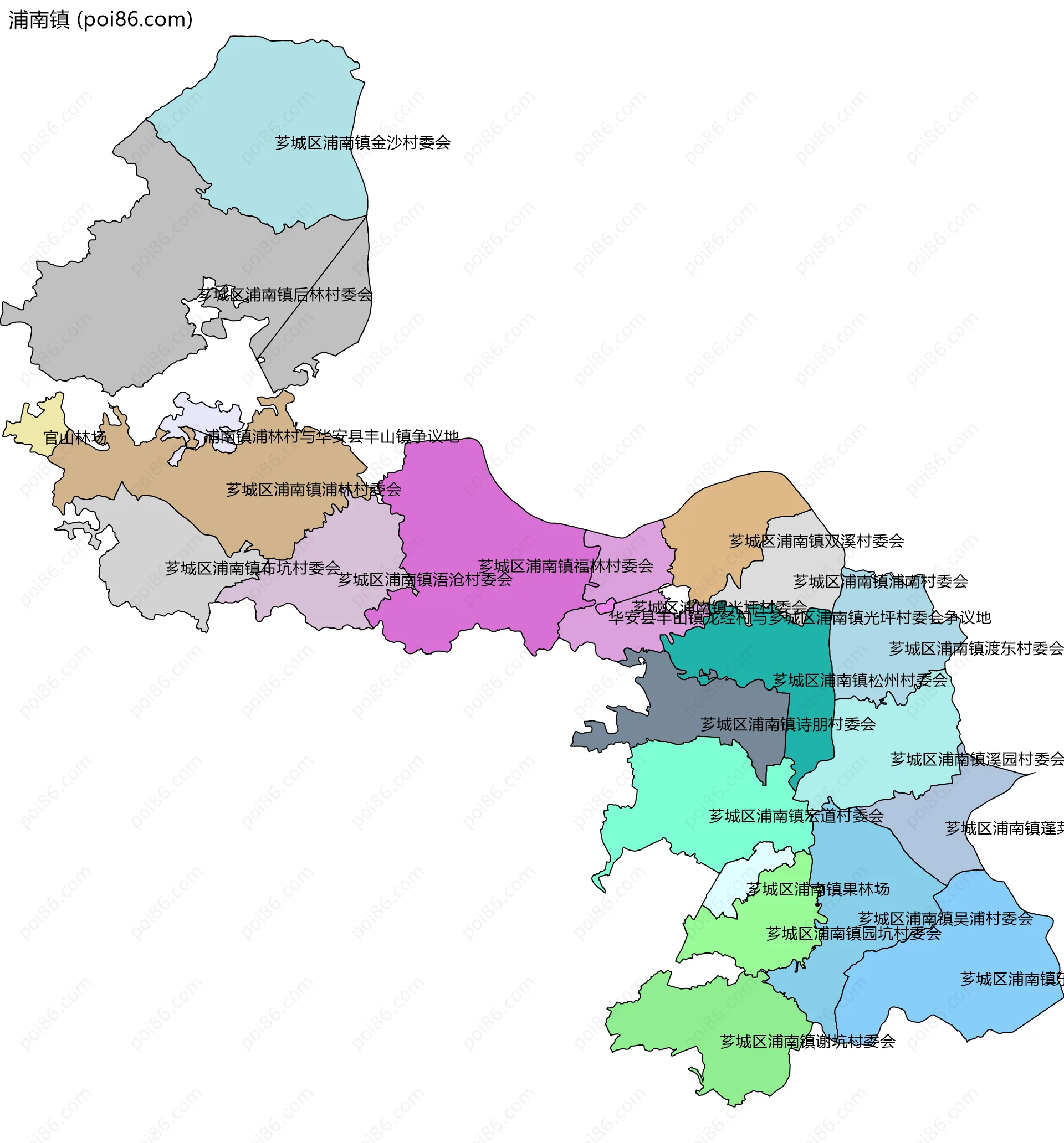 浦南镇边界地图(五级行政区划)