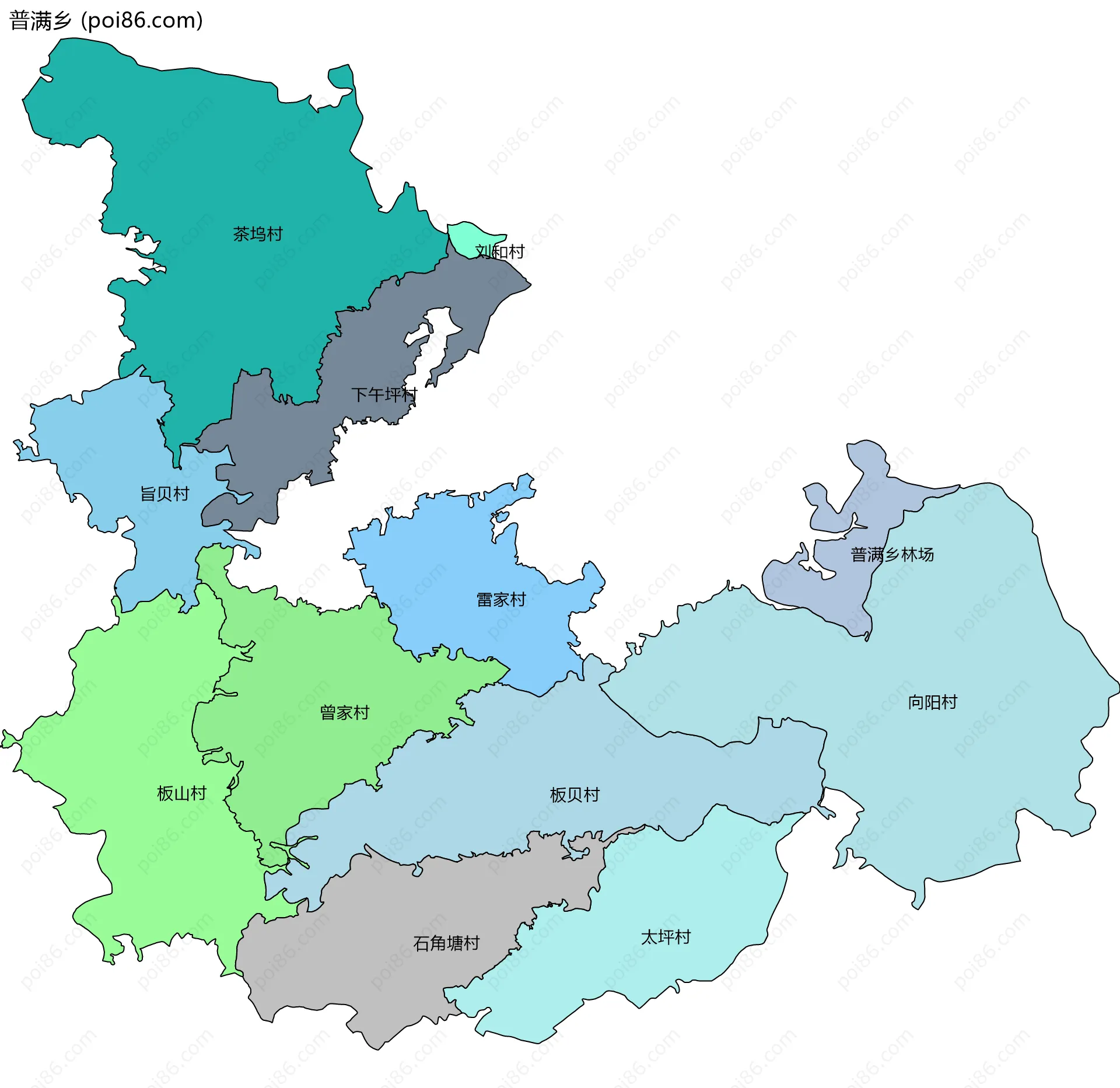 普满乡边界地图(五级行政区划)