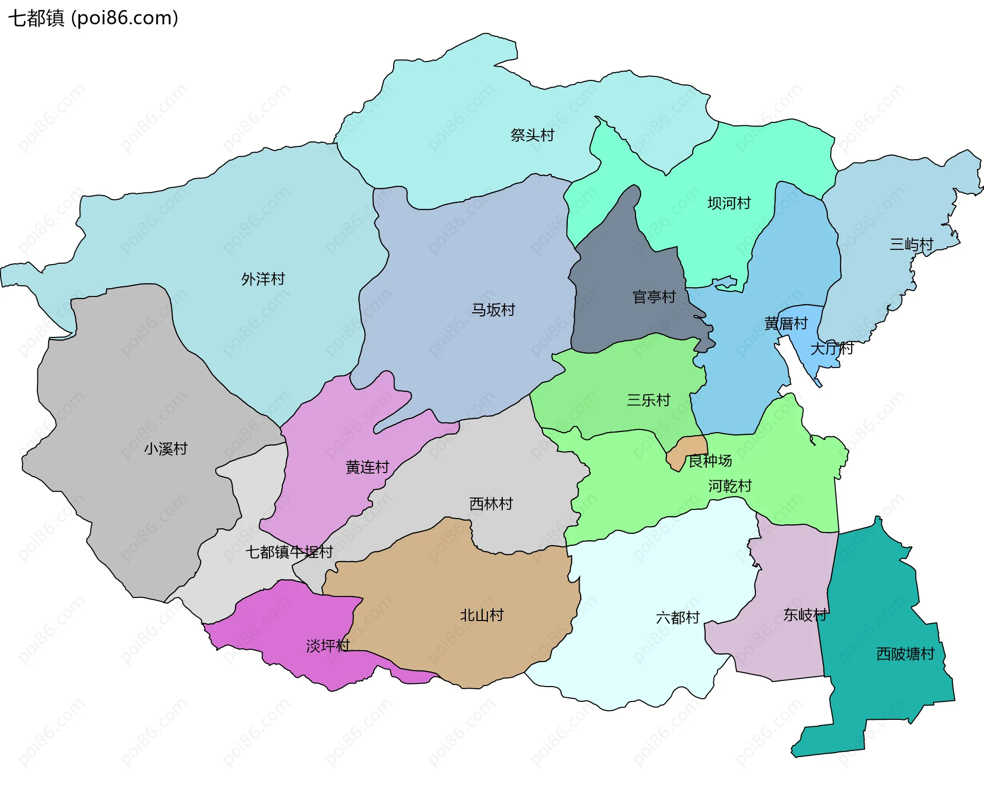 七都镇边界地图(五级行政区划)