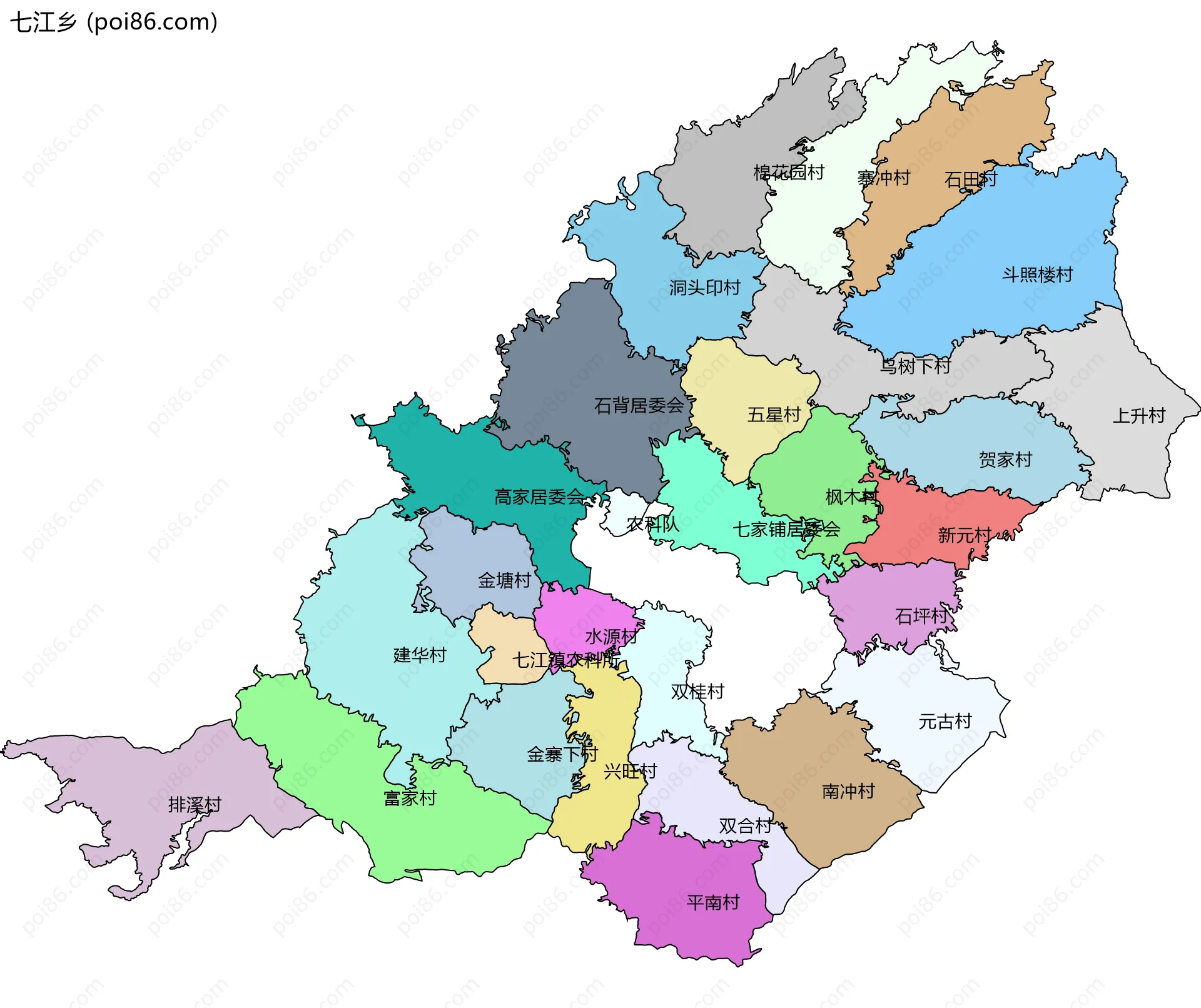七江乡边界地图(五级行政区划)