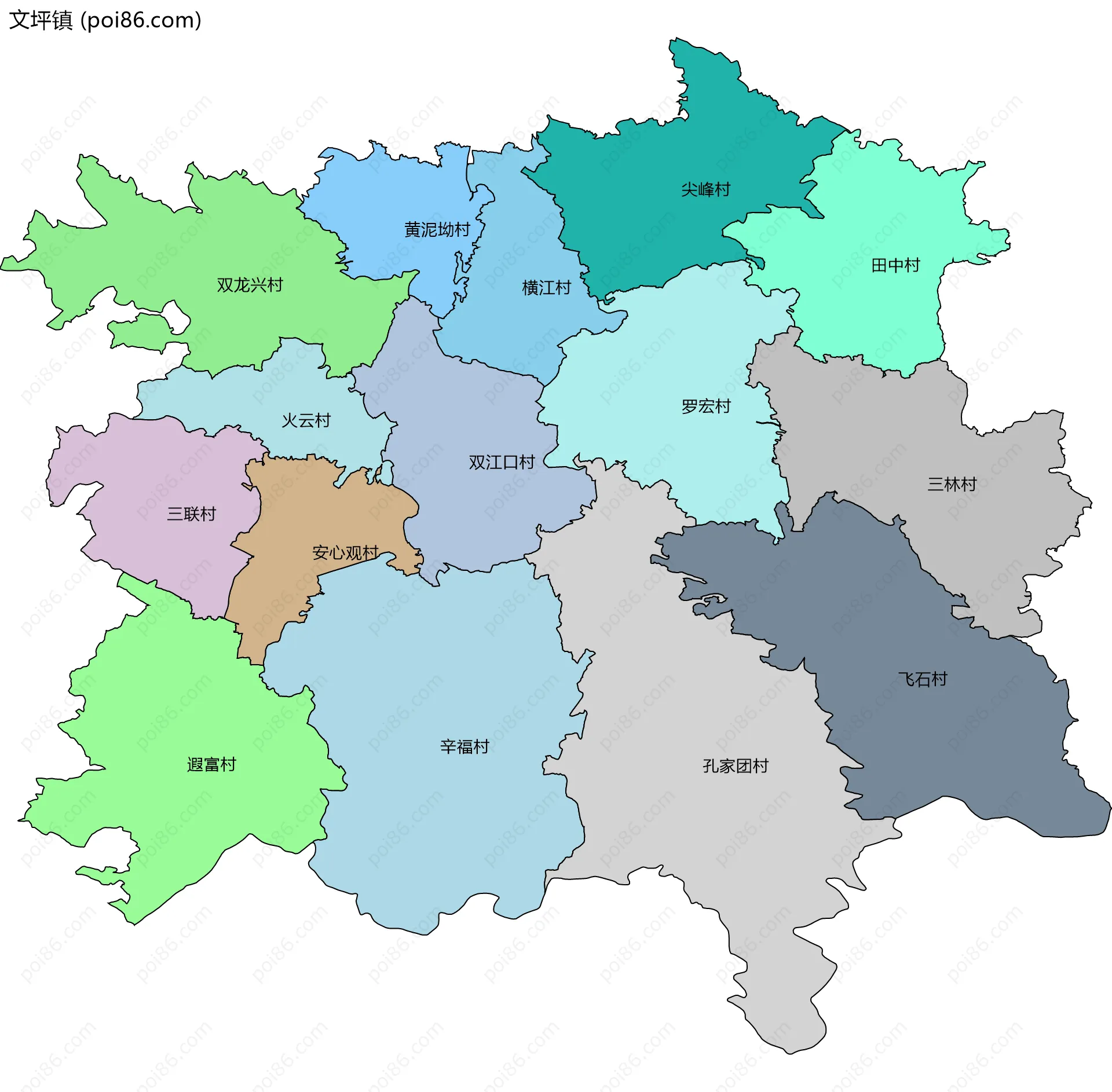 文坪镇边界地图(五级行政区划)