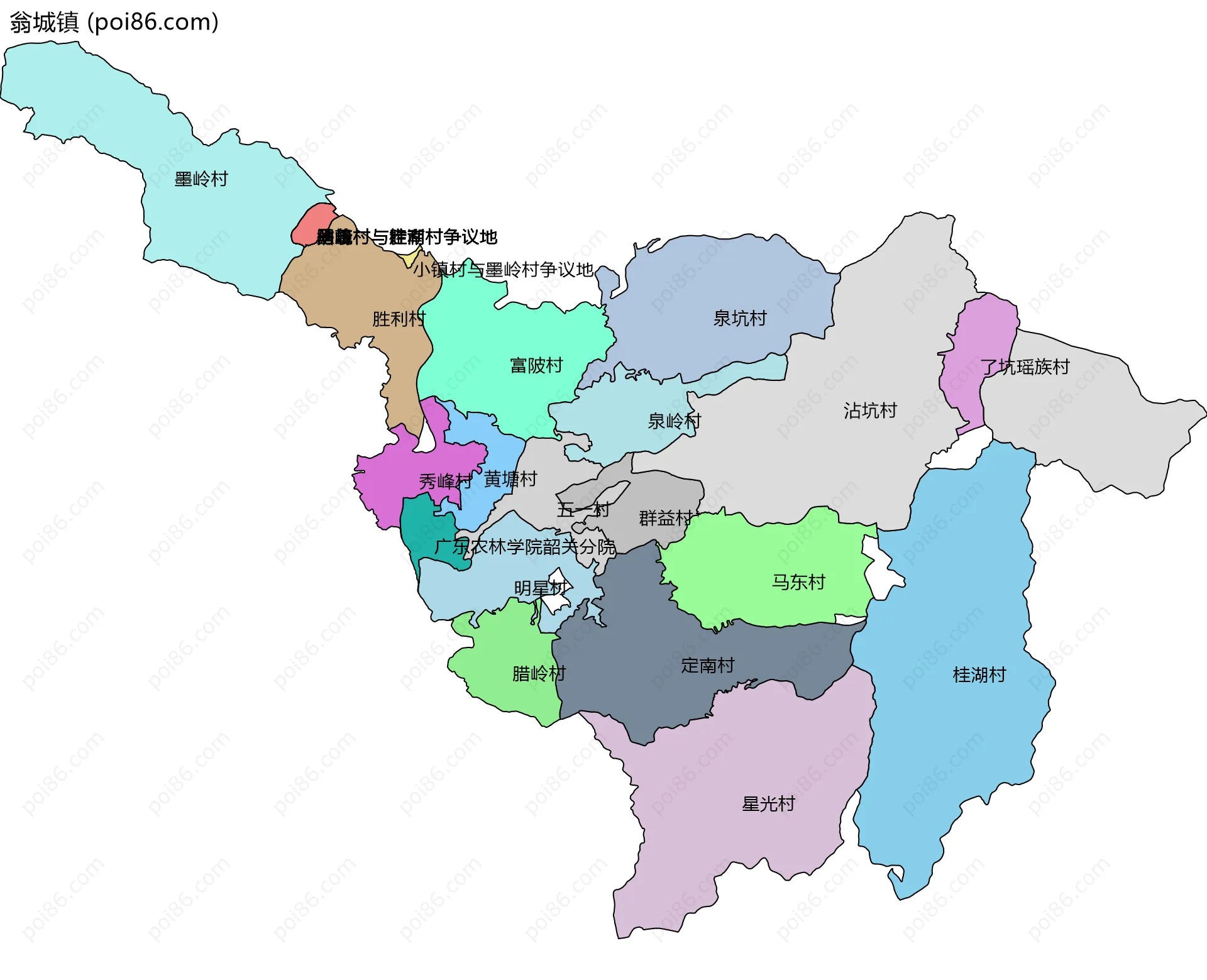 翁城镇边界地图(五级行政区划)