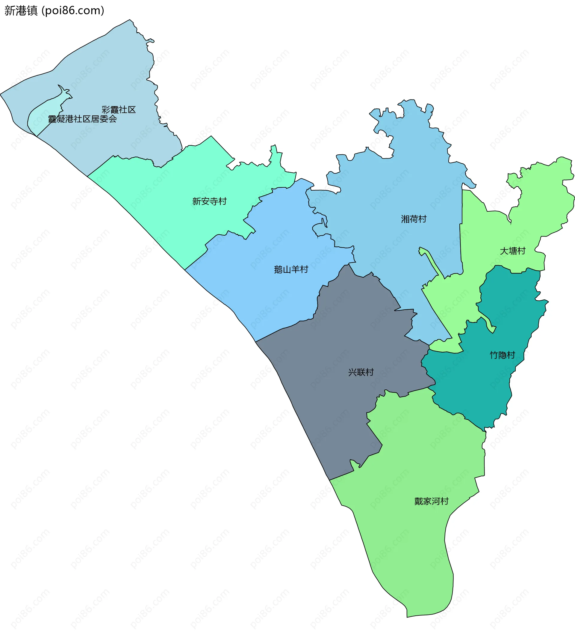 新港镇边界地图(五级行政区划)