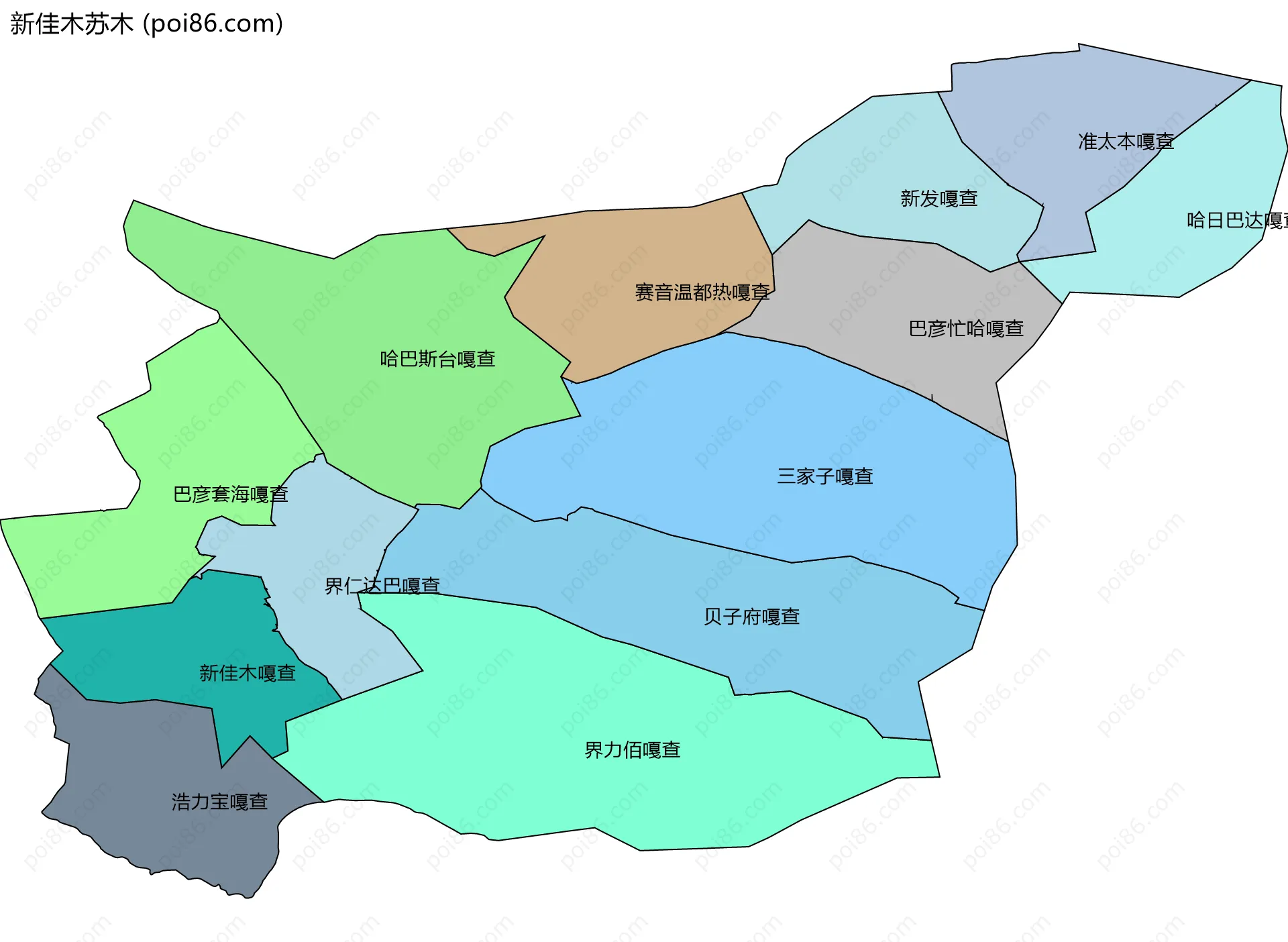 新佳木苏木边界地图(五级行政区划)