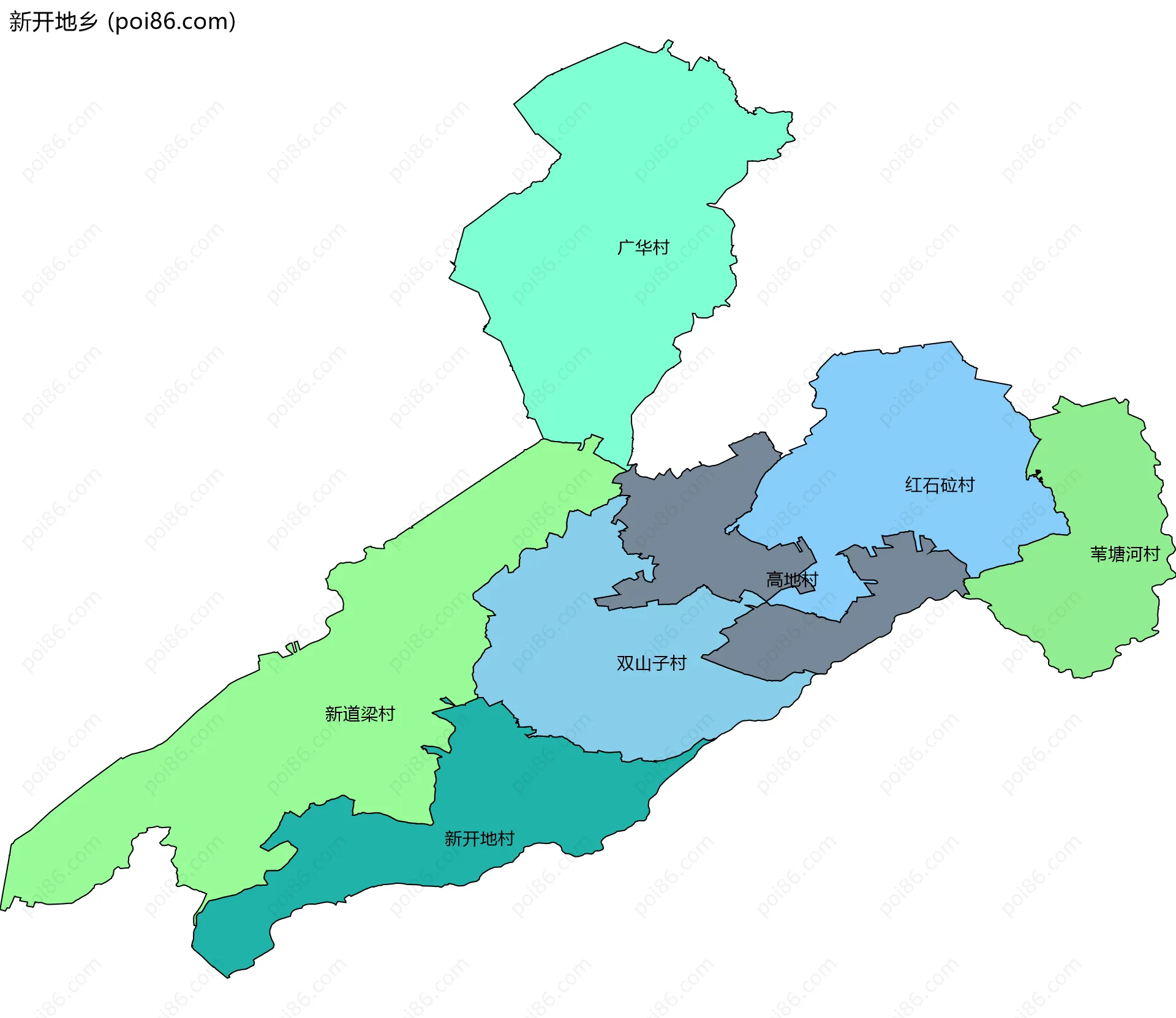 新开地乡边界地图(五级行政区划)