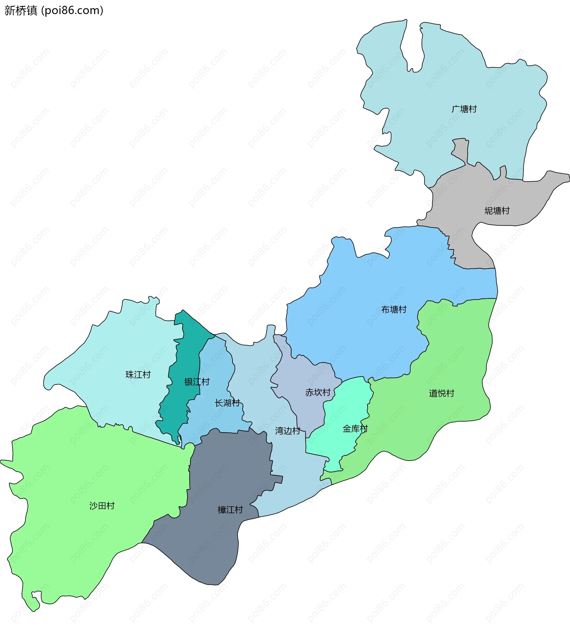 新桥镇边界地图(五级行政区划)