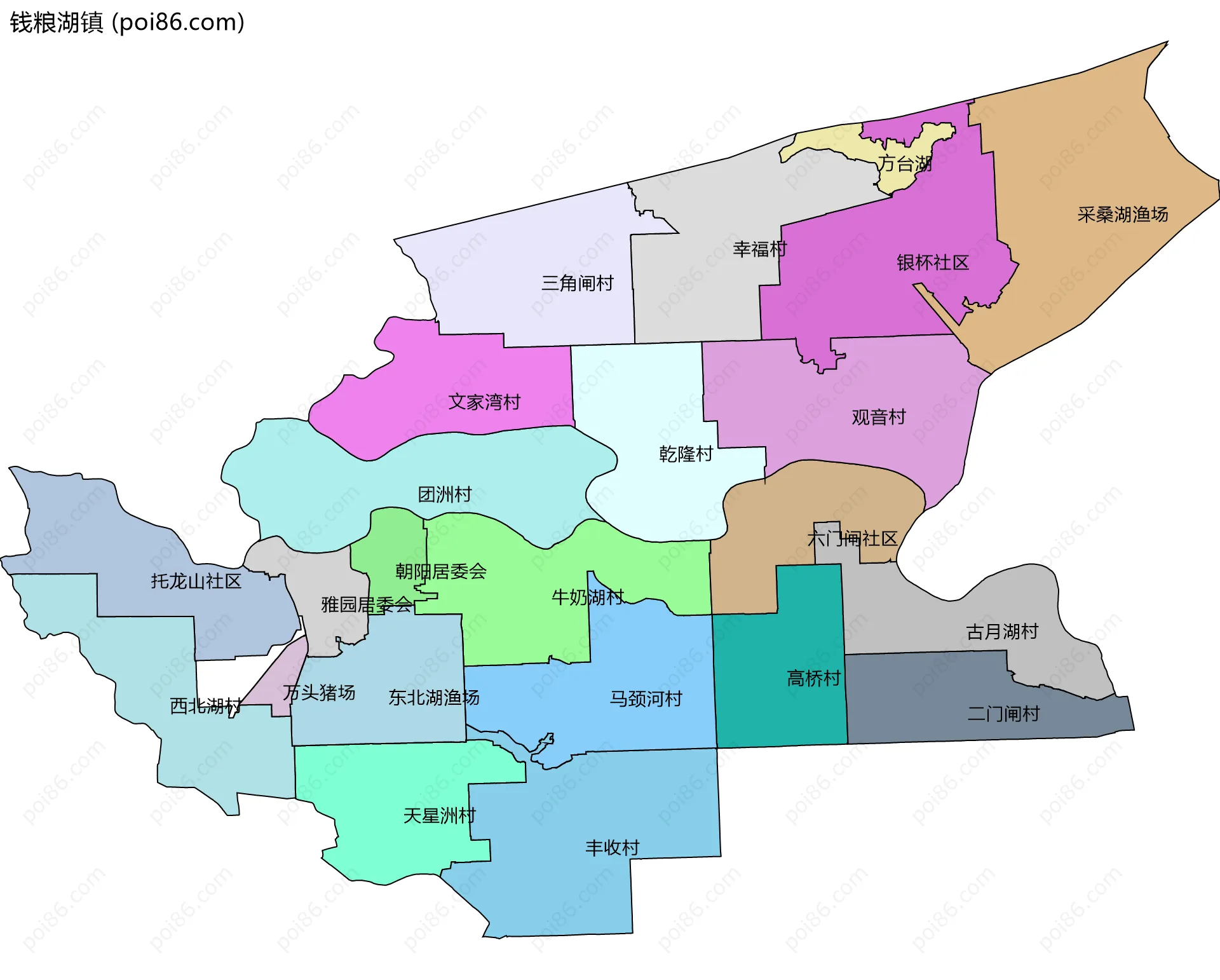 钱粮湖镇边界地图(五级行政区划)