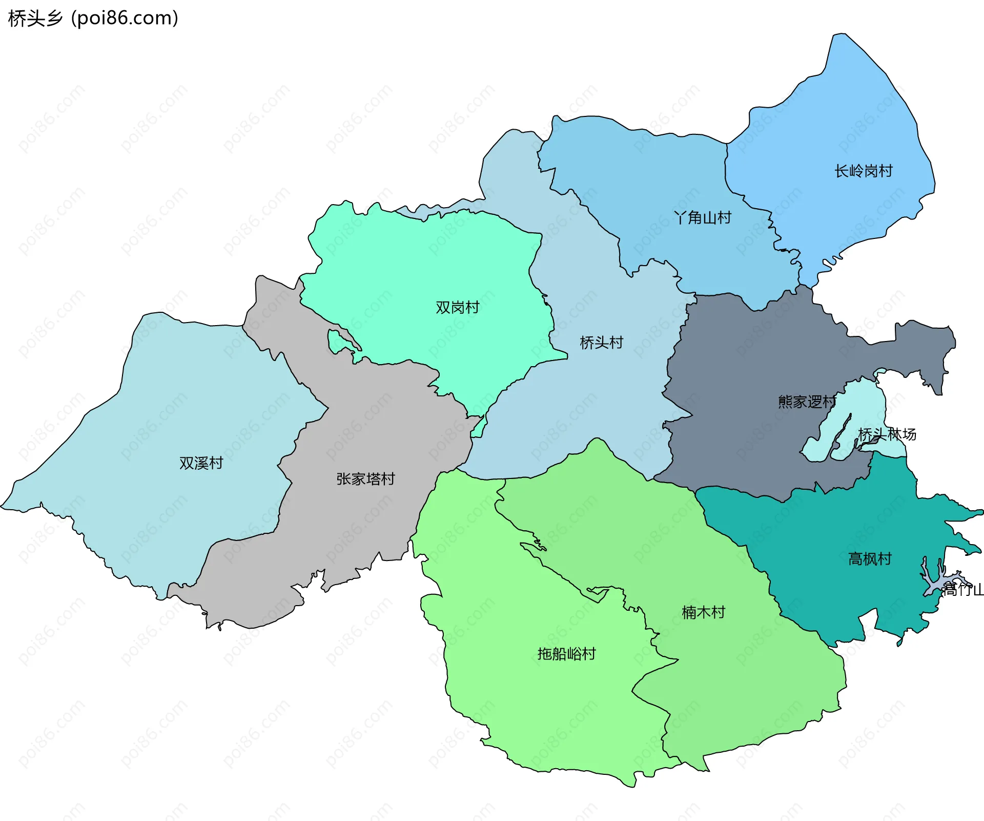桥头乡边界地图(五级行政区划)