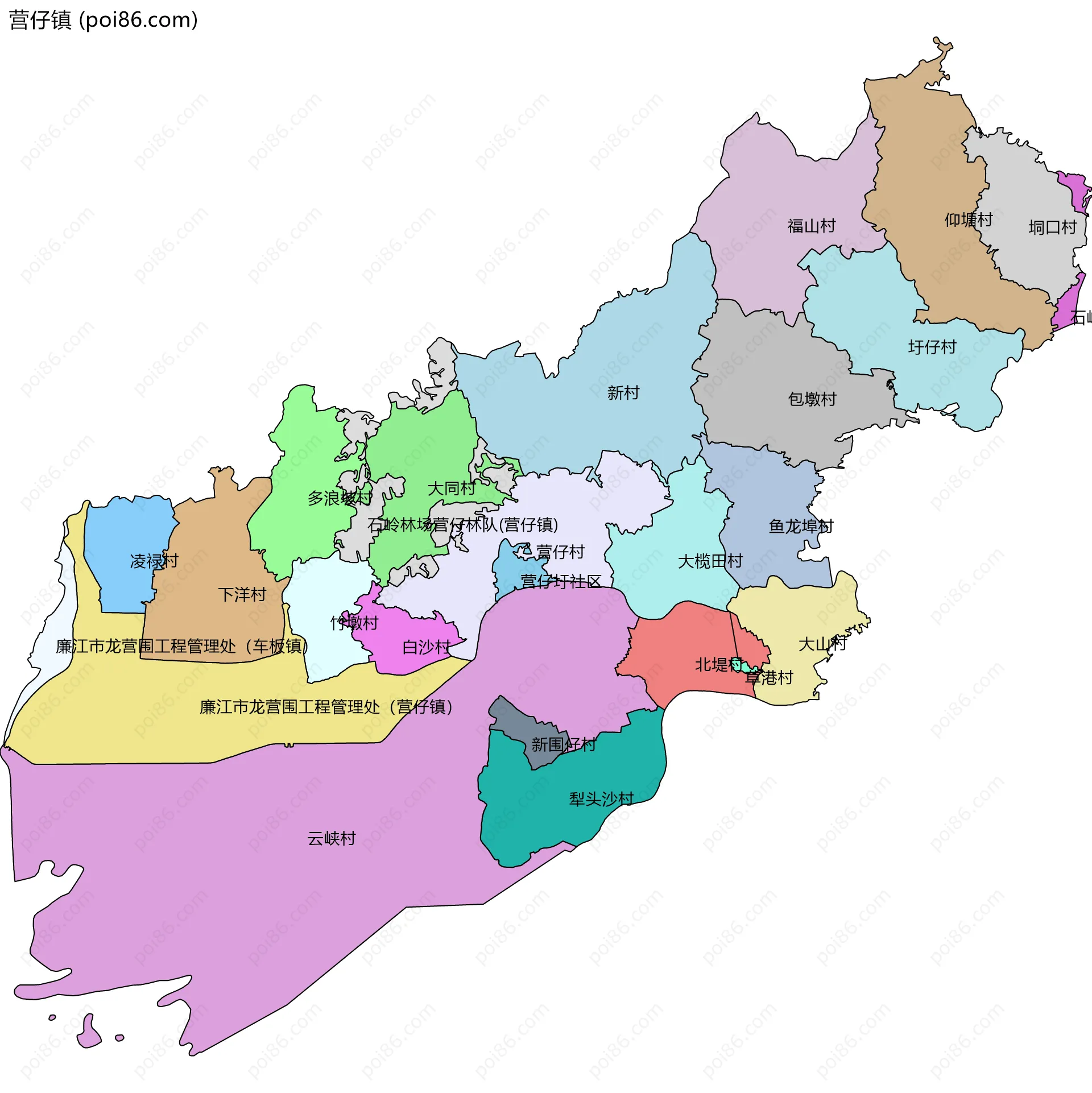 营仔镇边界地图(五级行政区划)