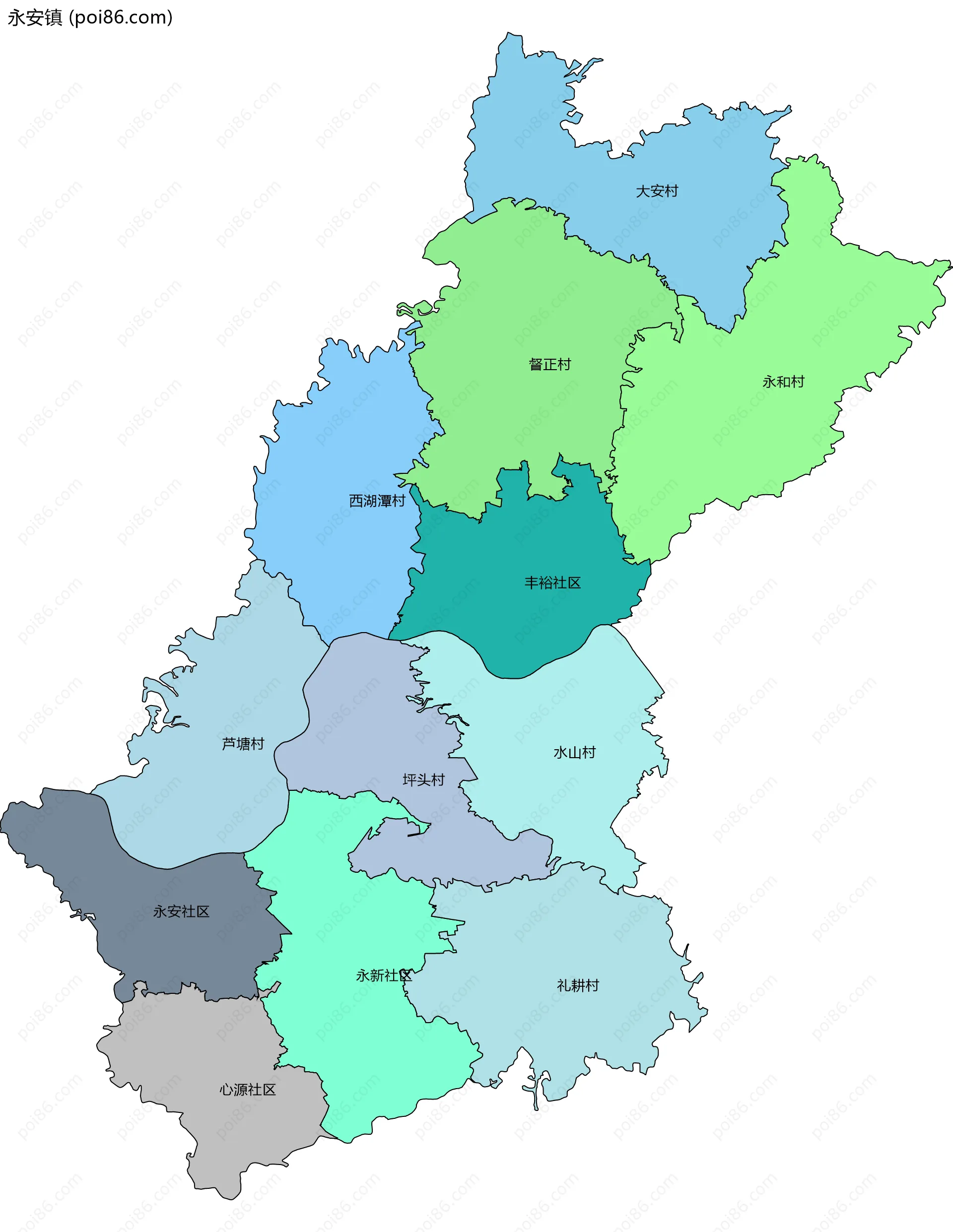 永安镇边界地图(五级行政区划)