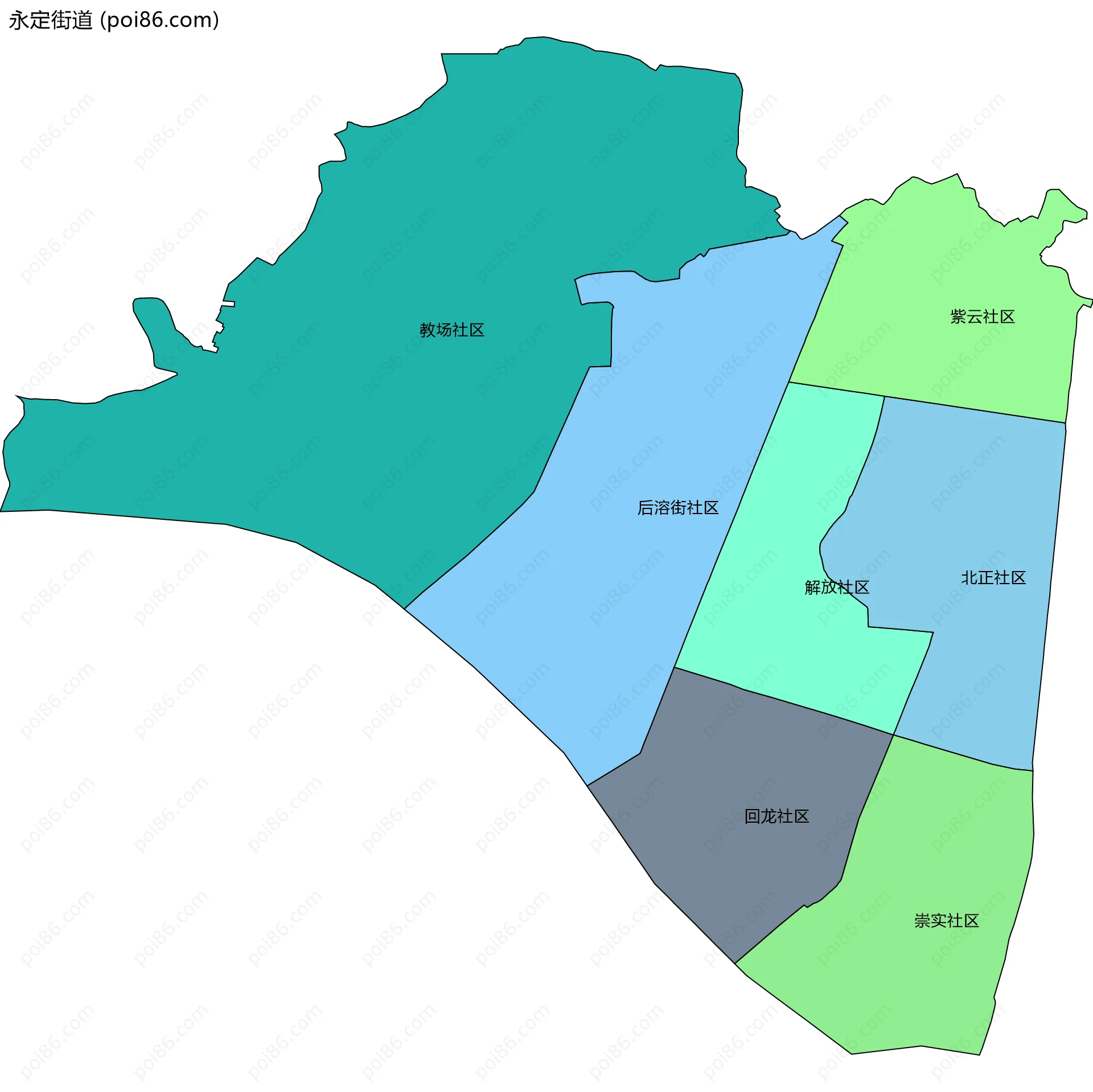 永定街道边界地图(五级行政区划)
