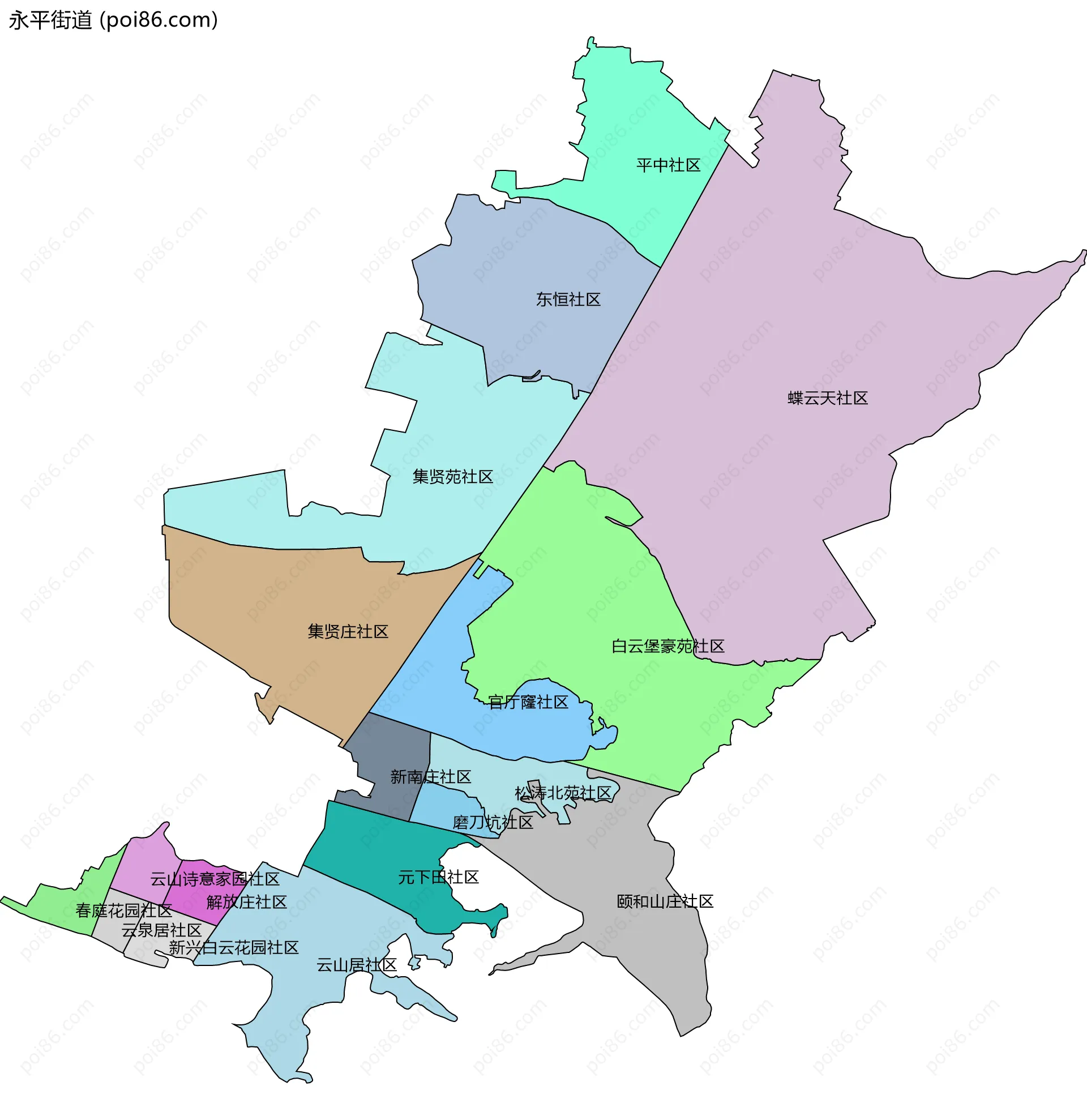 永平街道边界地图(五级行政区划)