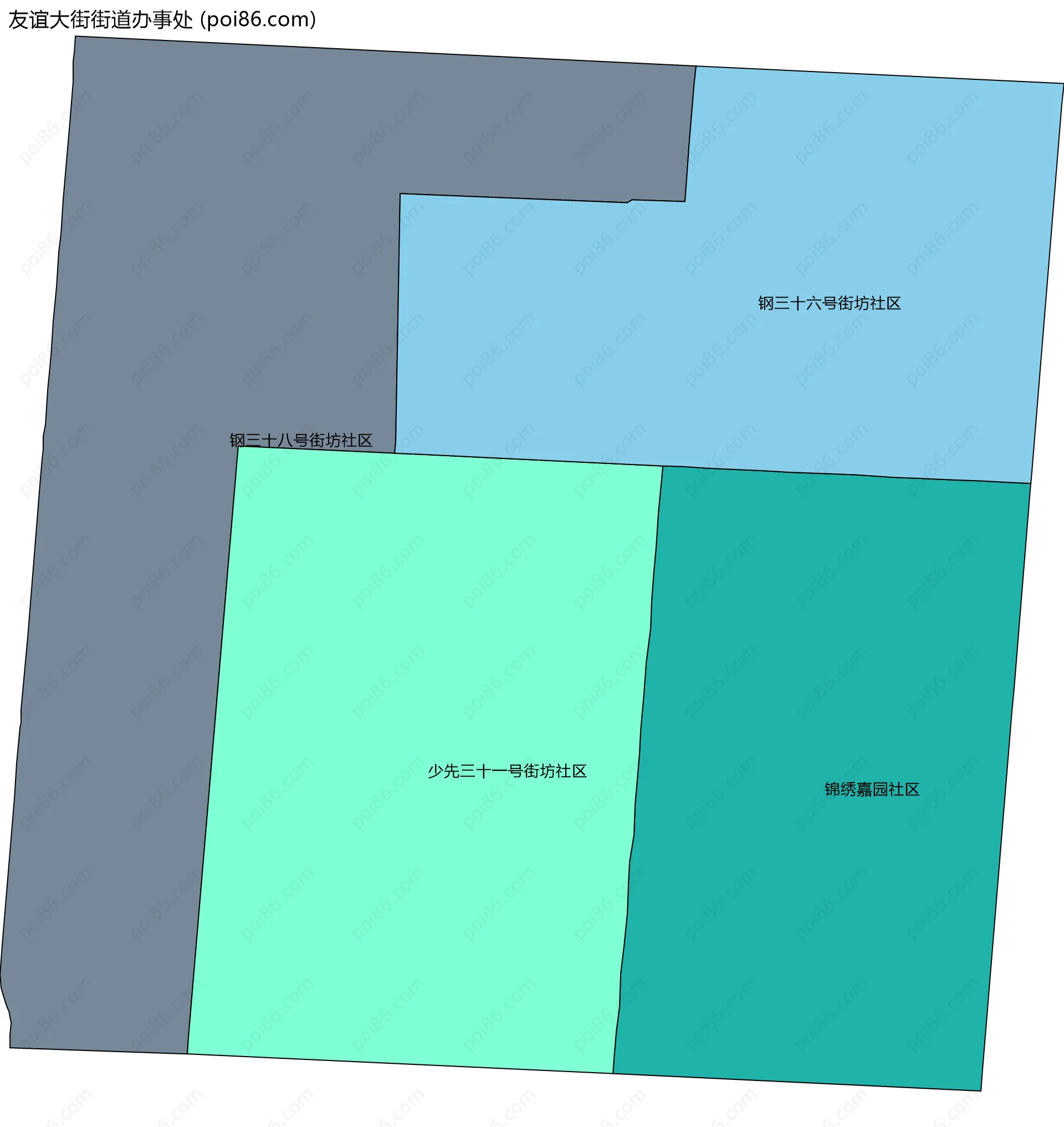 友谊大街街道办事处边界地图(五级行政区划)
