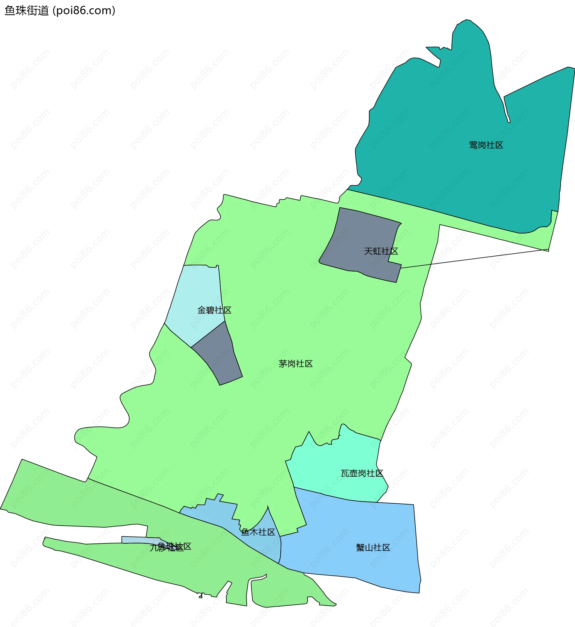 鱼珠街道边界地图(五级行政区划)