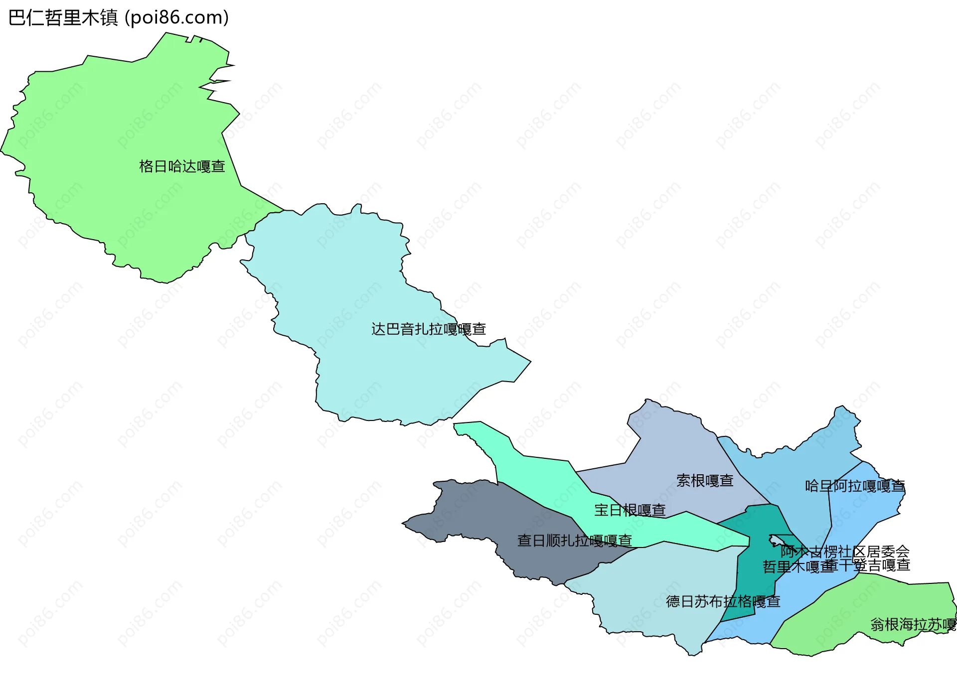 巴仁哲里木镇边界地图(五级行政区划)