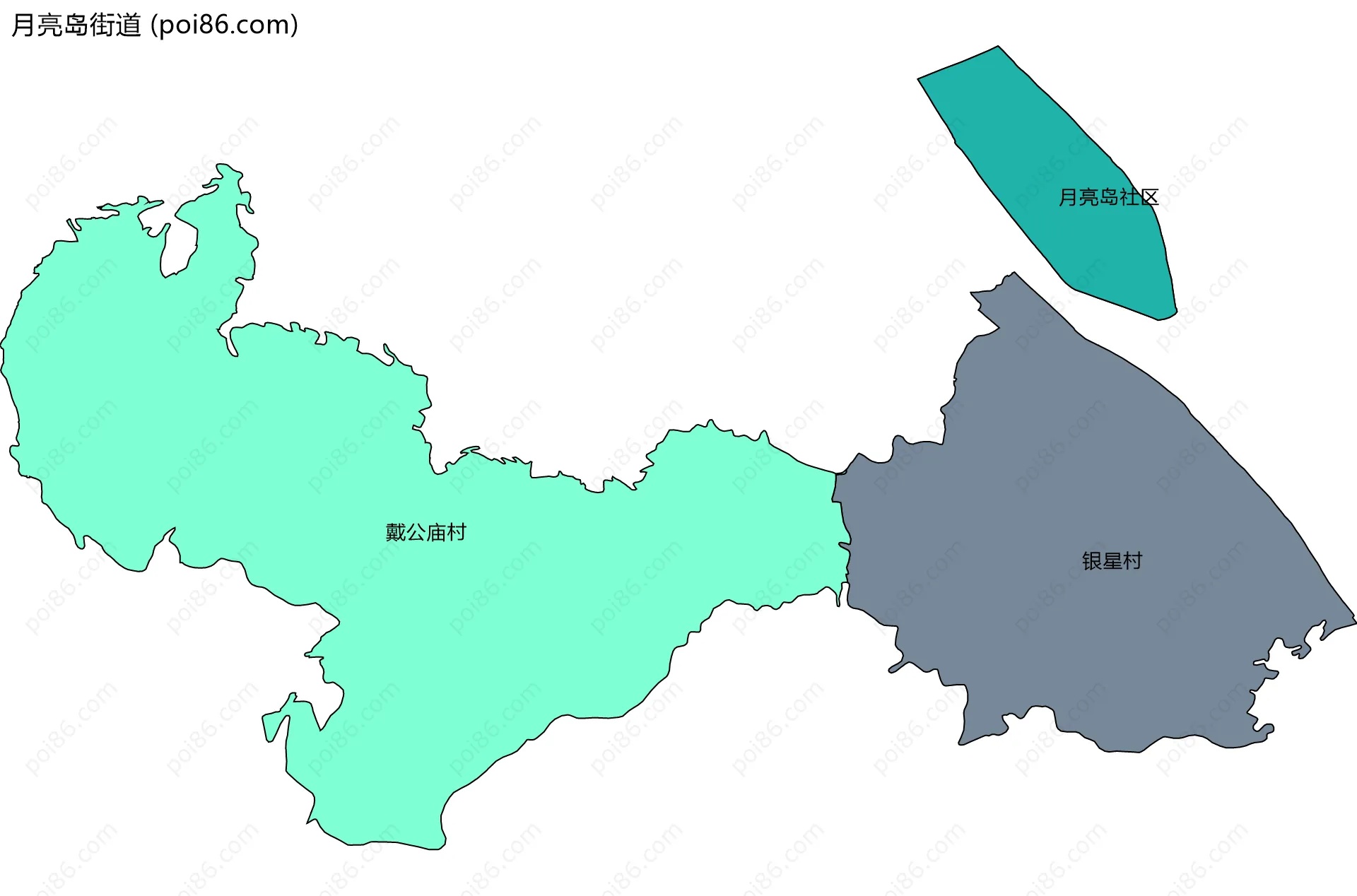 月亮岛街道边界地图(五级行政区划)