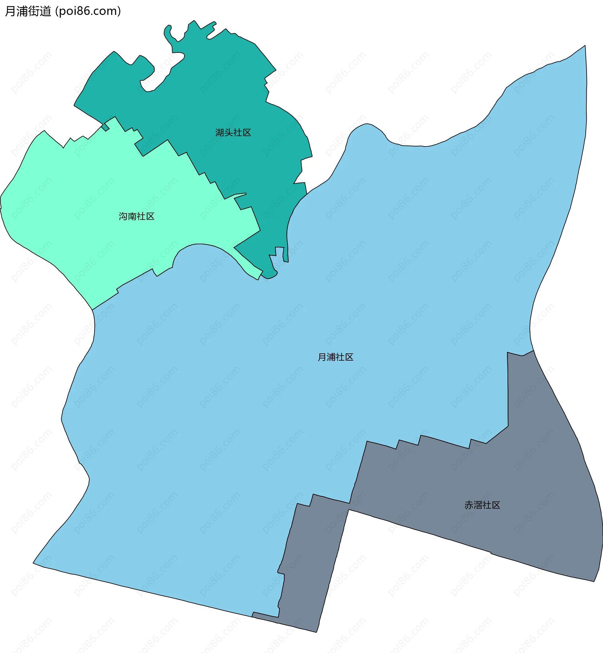 月浦街道边界地图(五级行政区划)