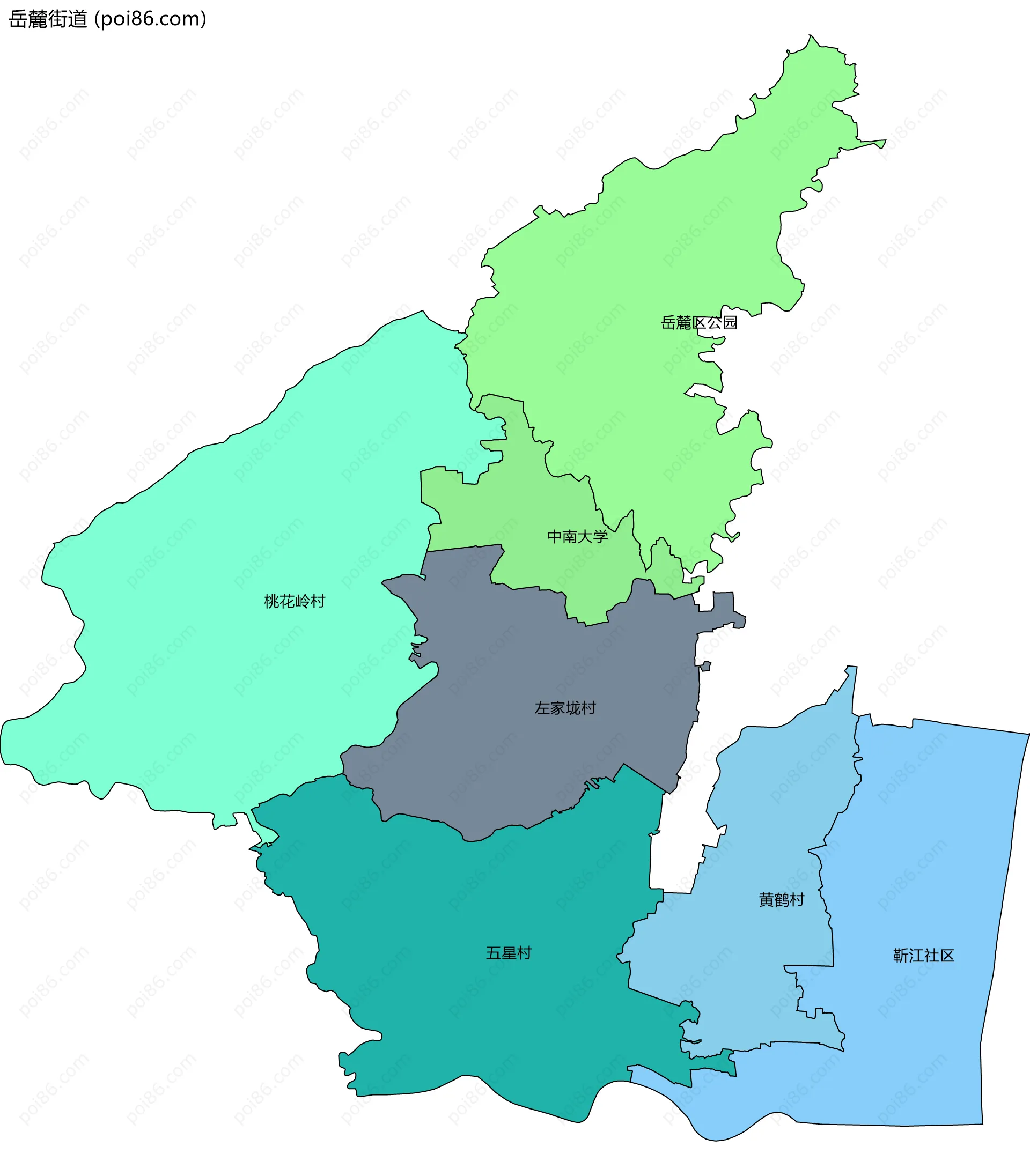 岳麓街道边界地图(五级行政区划)