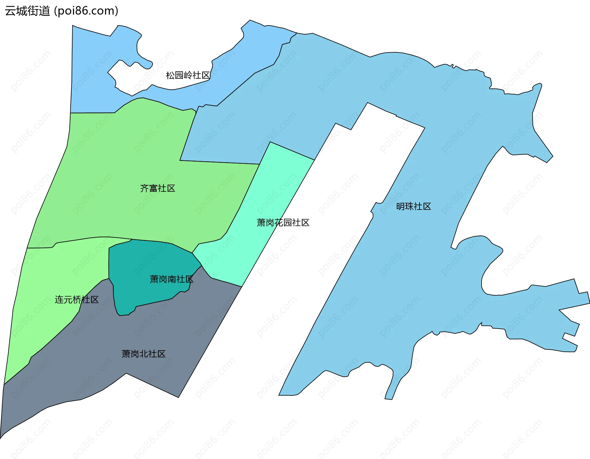 云城街道边界地图(五级行政区划)