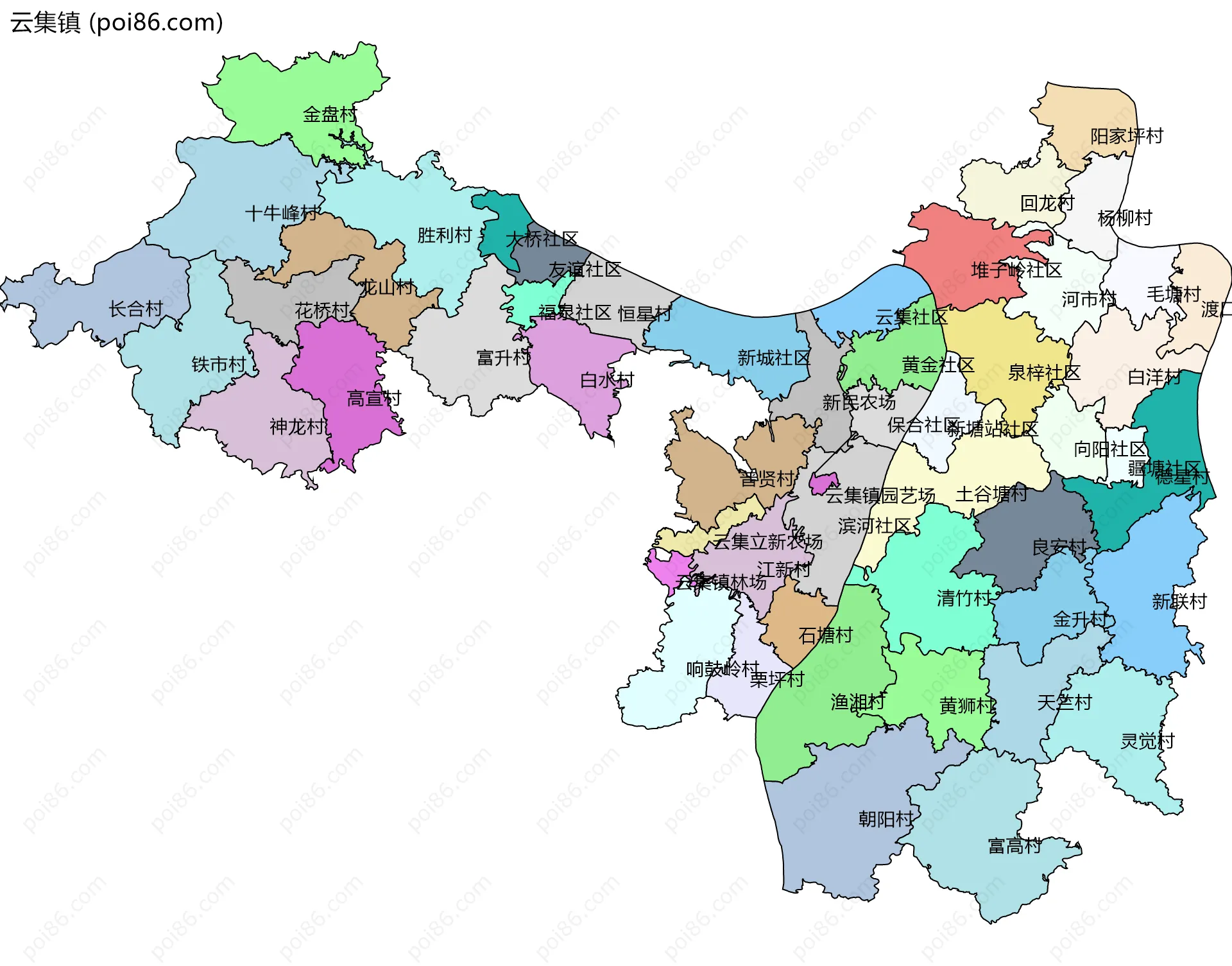 云集镇边界地图(五级行政区划)