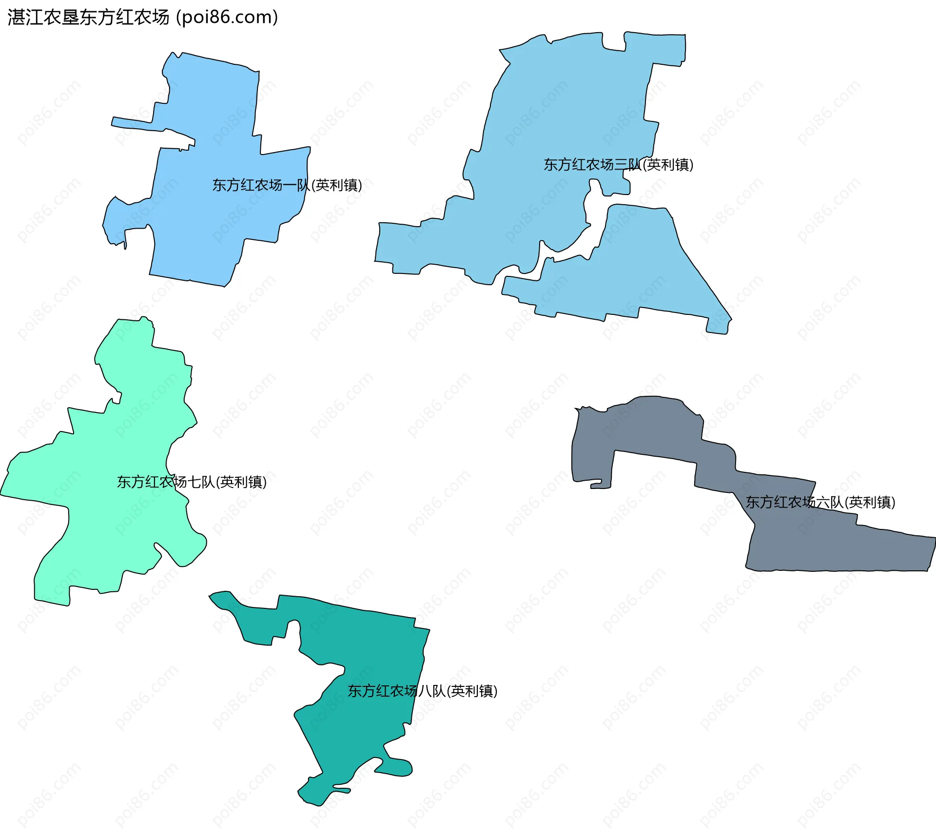 湛江农垦东方红农场边界地图(五级行政区划)