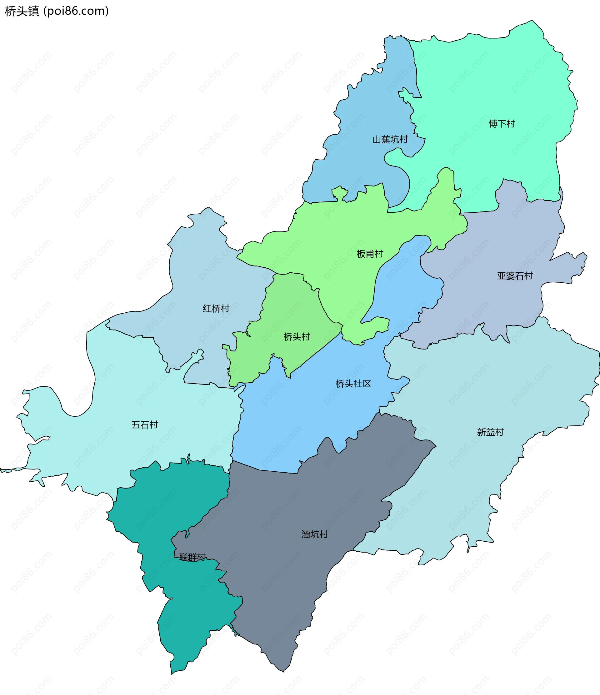 桥头镇边界地图(五级行政区划)