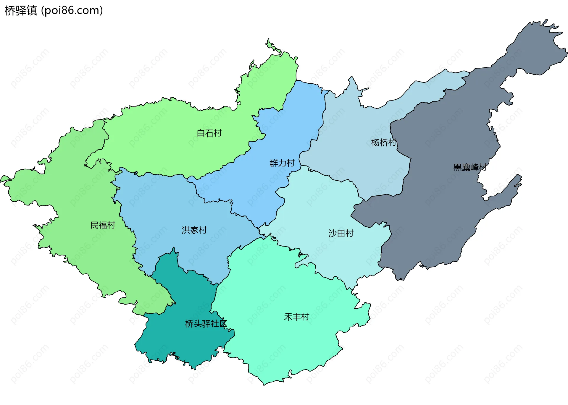 桥驿镇边界地图(五级行政区划)
