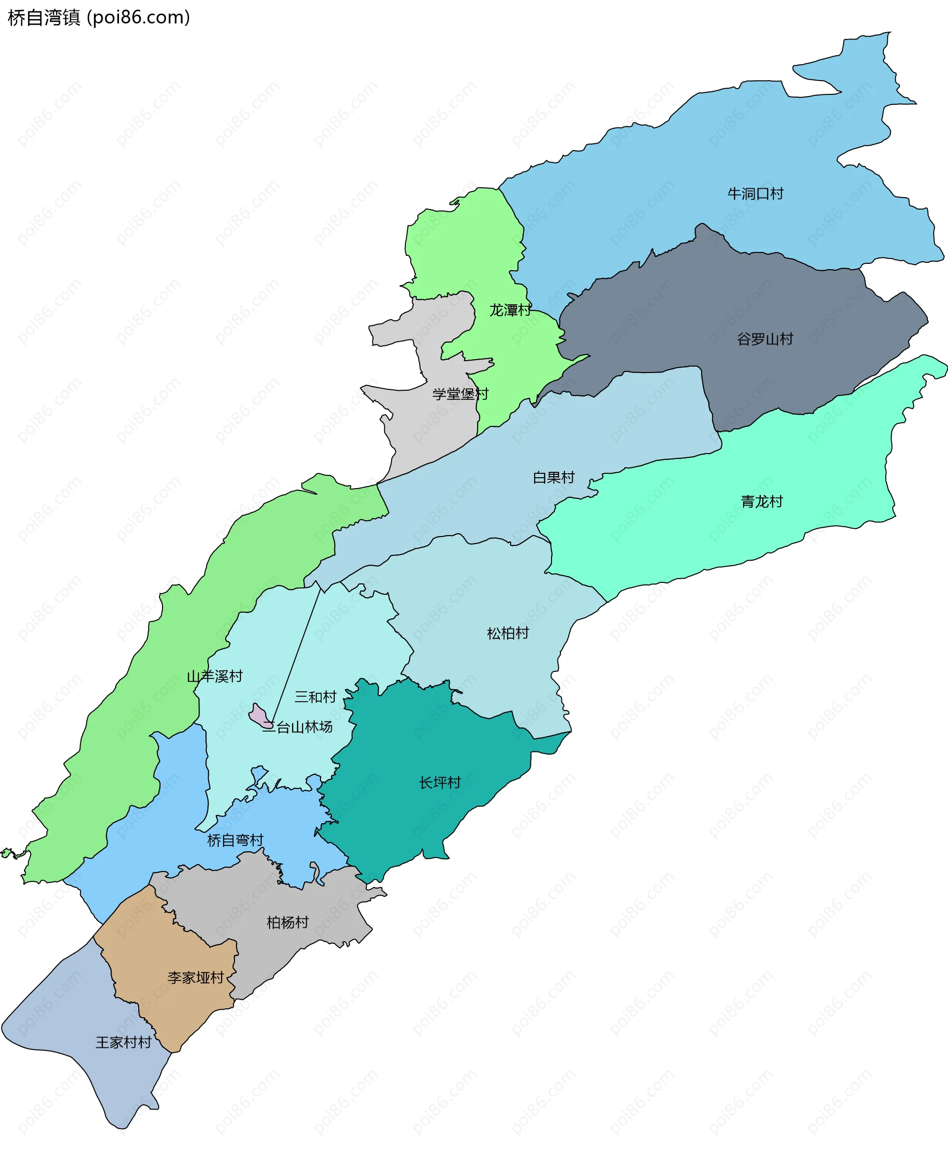 桥自湾镇边界地图(五级行政区划)