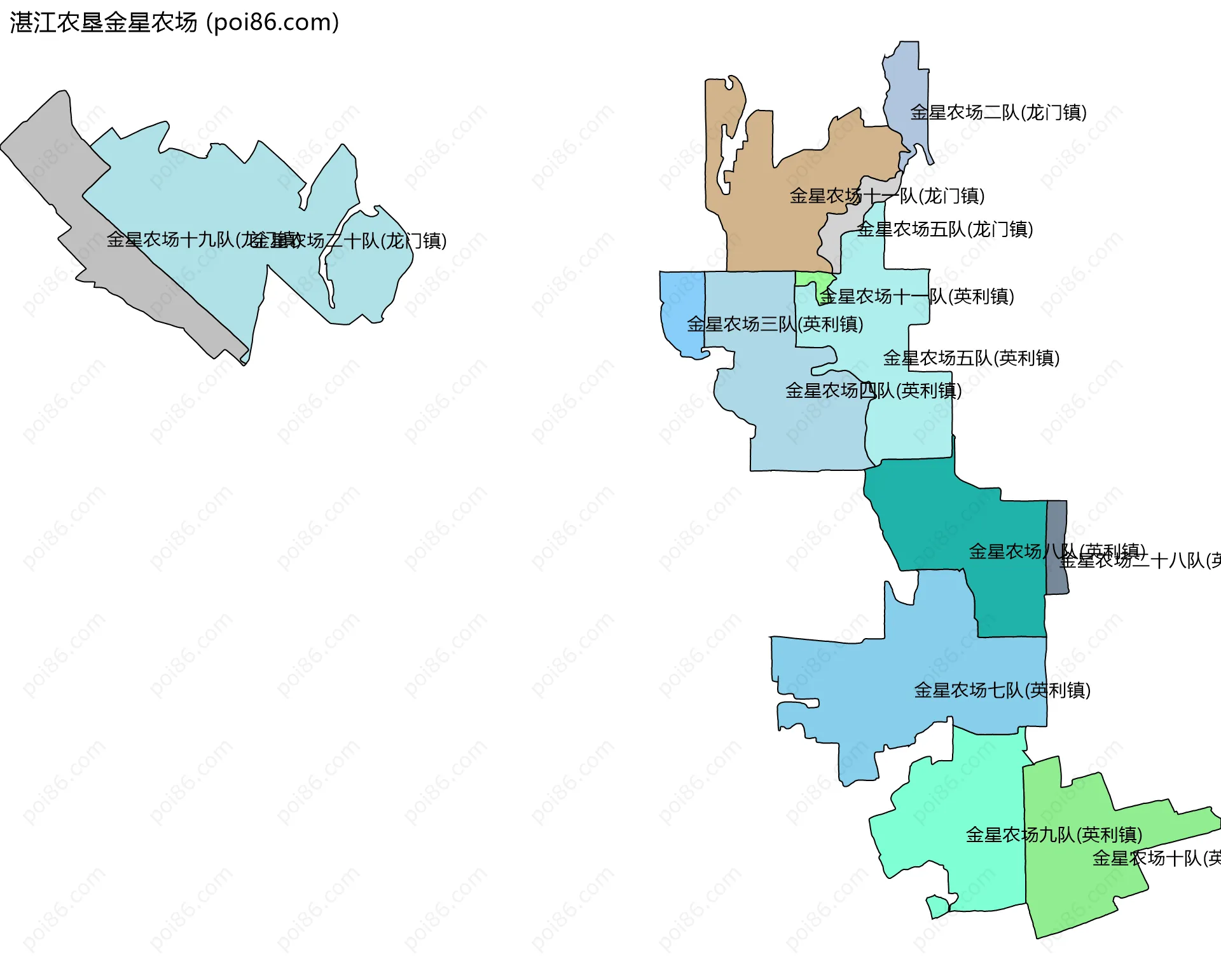 湛江农垦金星农场边界地图(五级行政区划)