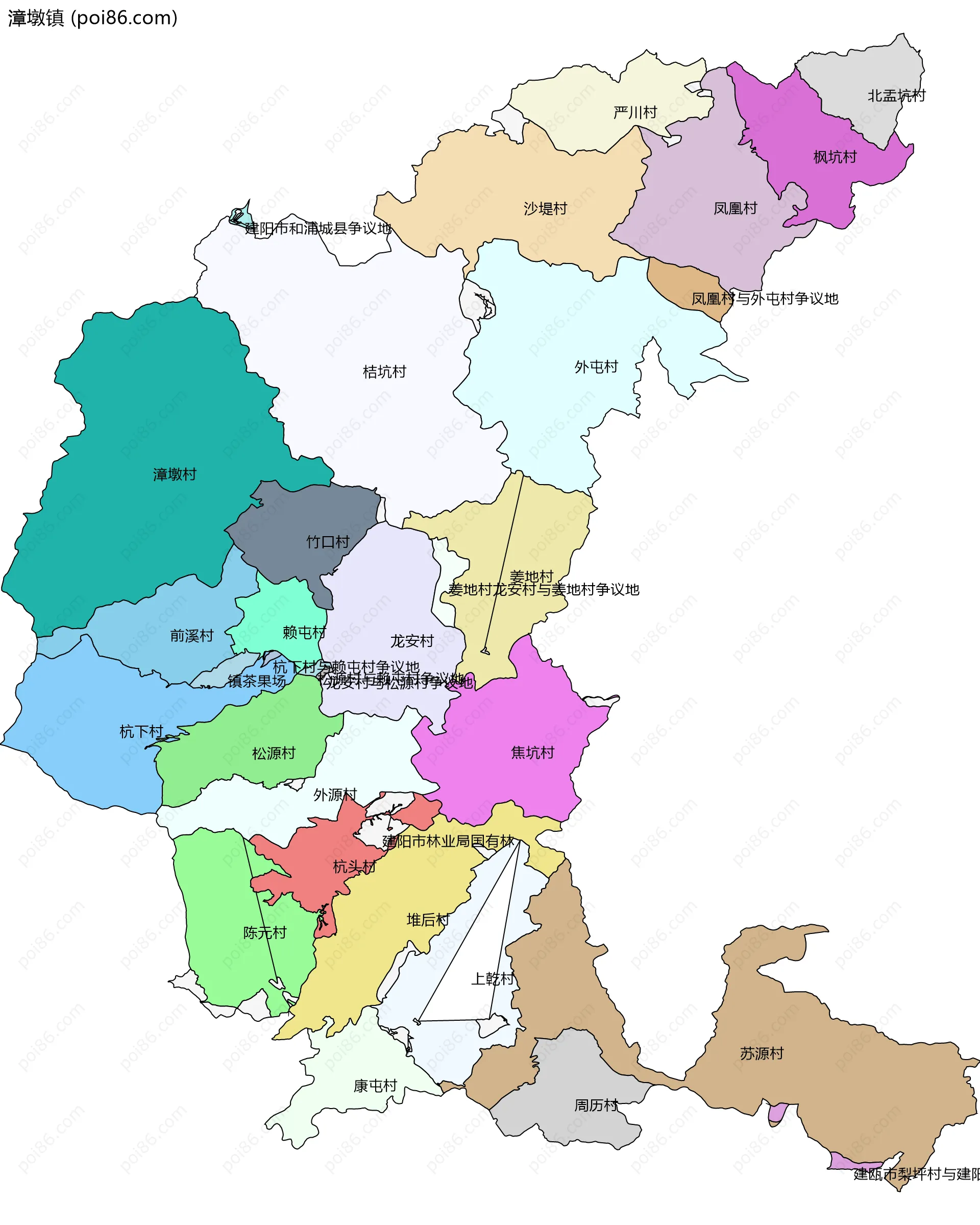 漳墩镇边界地图(五级行政区划)