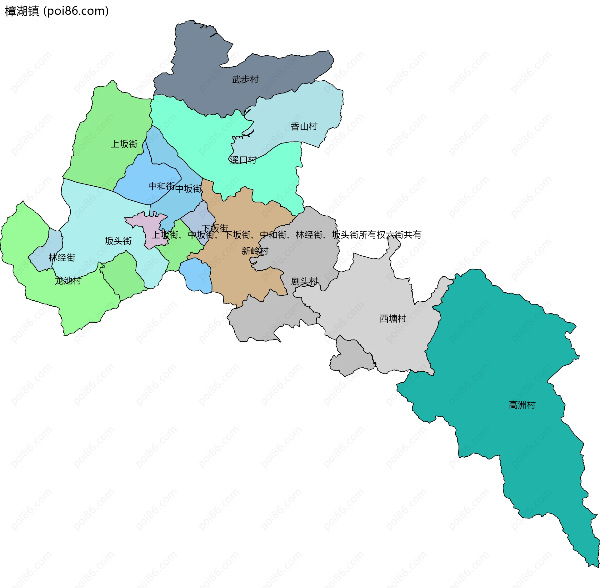 樟湖镇边界地图(五级行政区划)