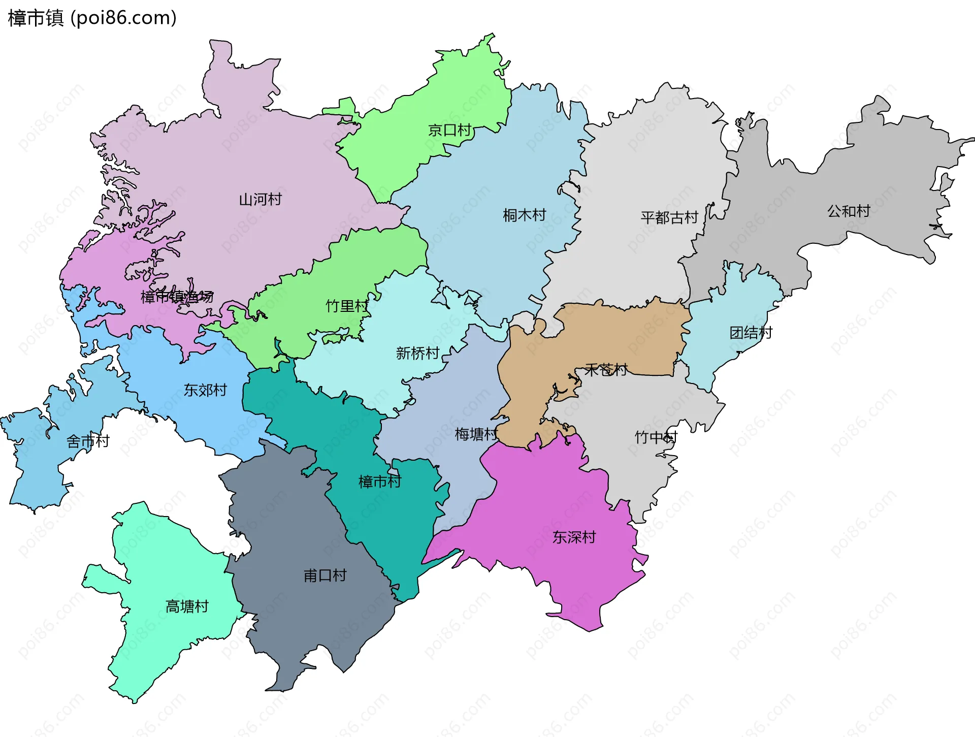 樟市镇边界地图(五级行政区划)