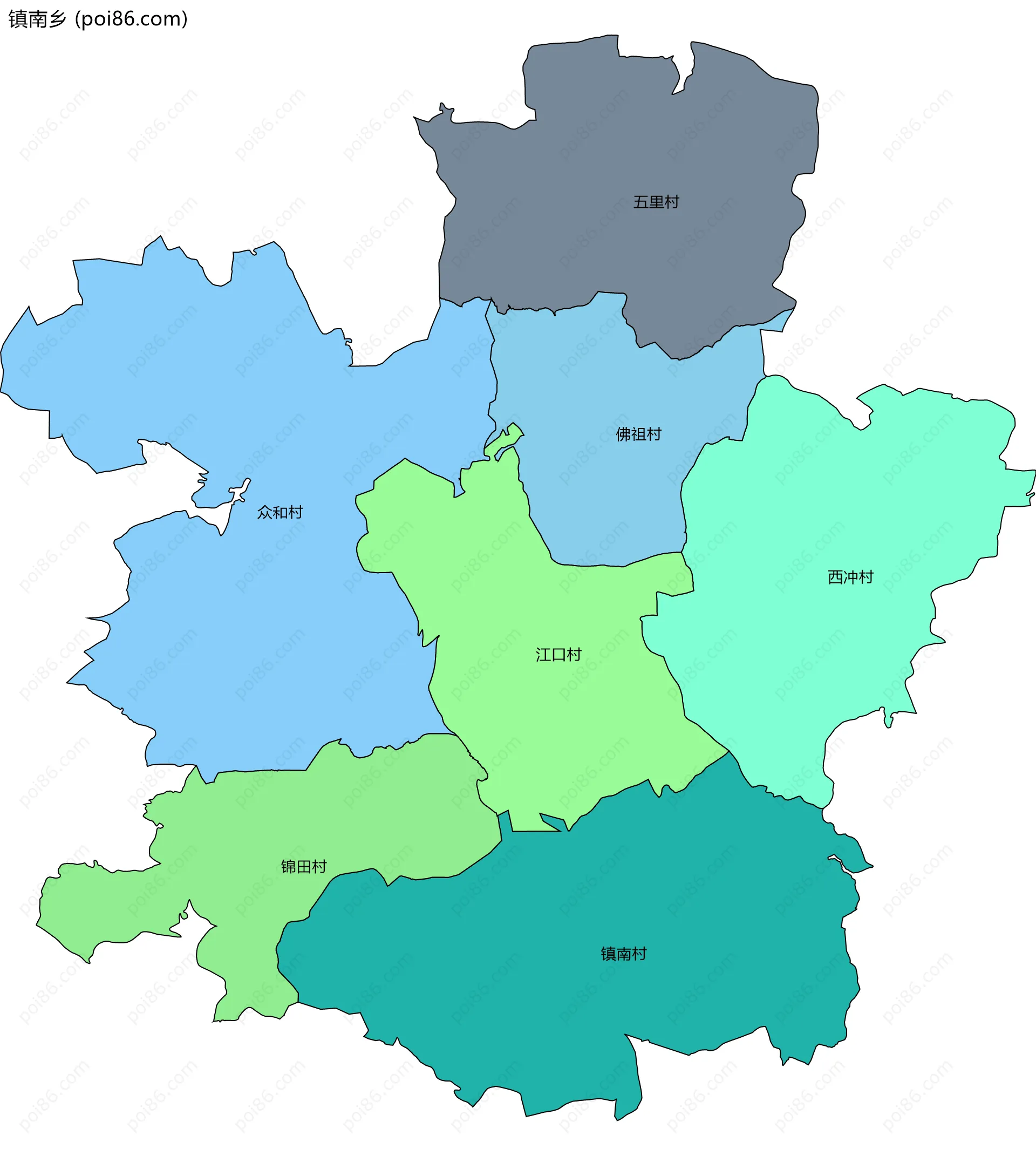 镇南乡边界地图(五级行政区划)