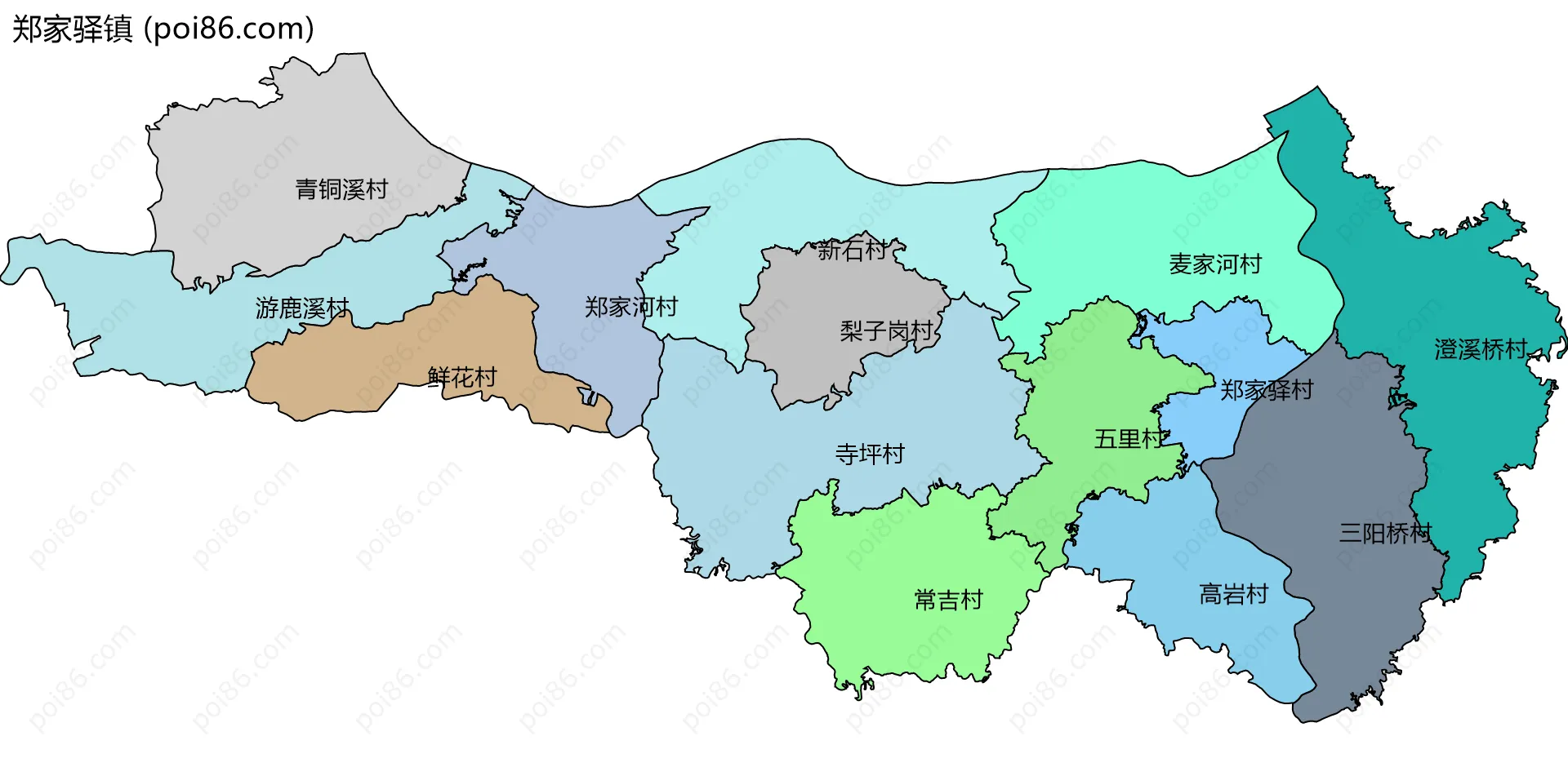 郑家驿镇边界地图(五级行政区划)