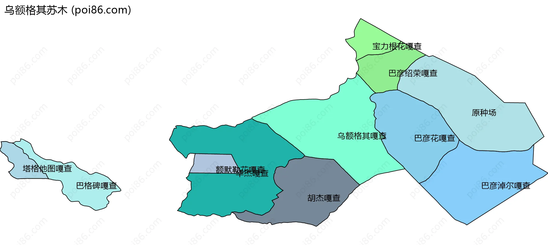 乌额格其苏木边界地图(五级行政区划)