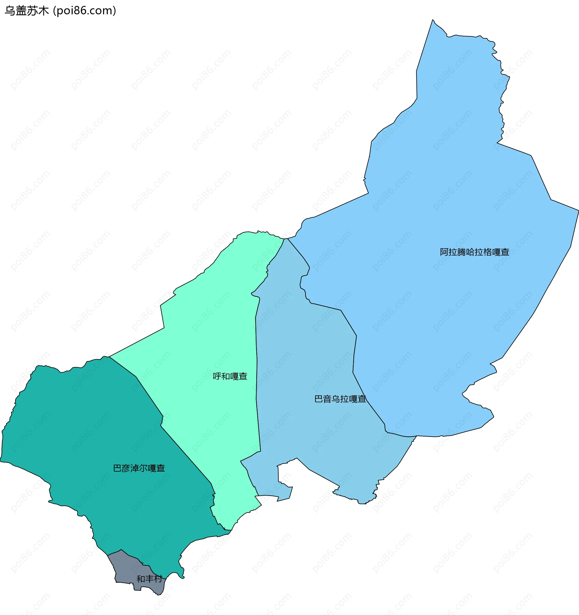 乌盖苏木边界地图(五级行政区划)