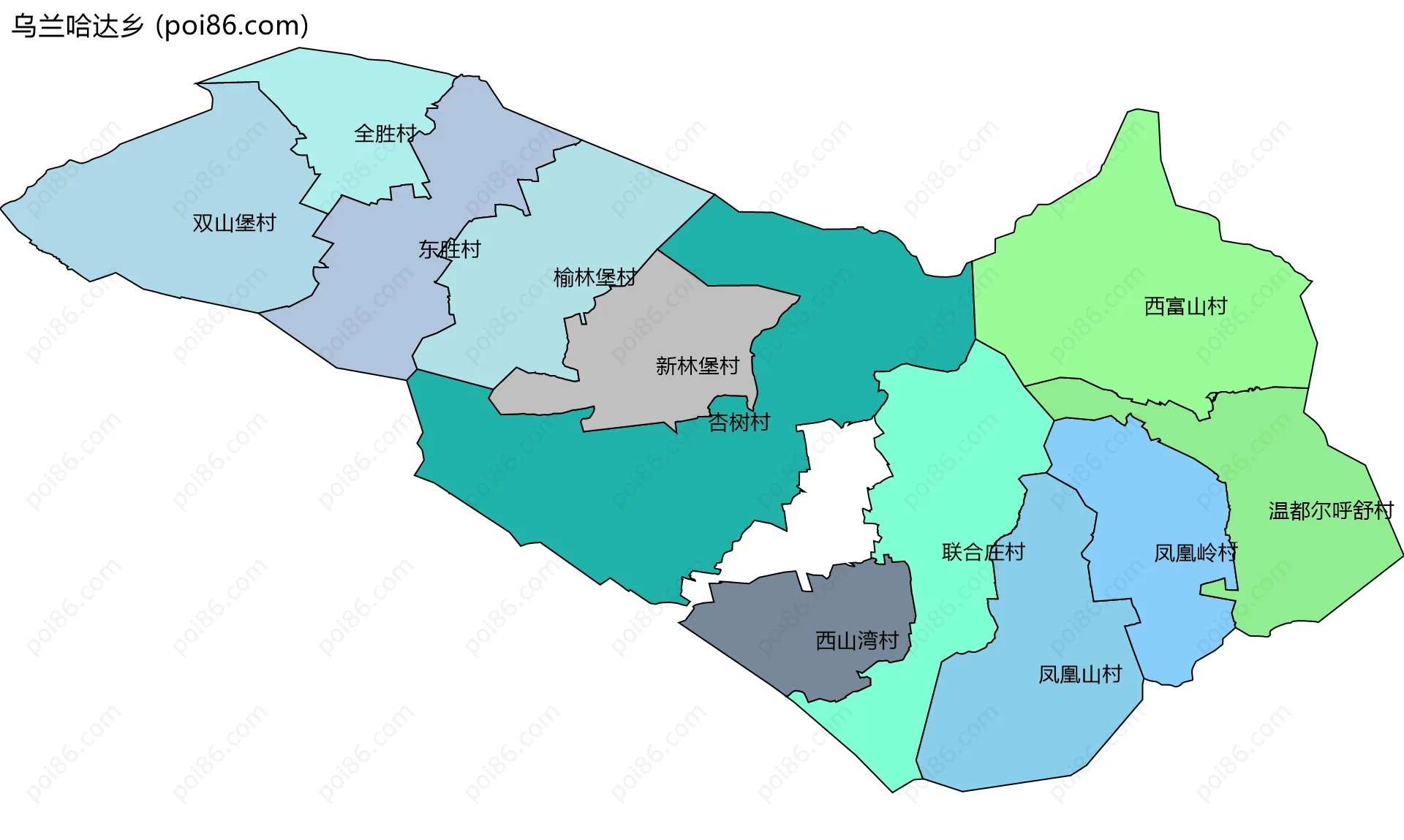 乌兰哈达乡边界地图(五级行政区划)
