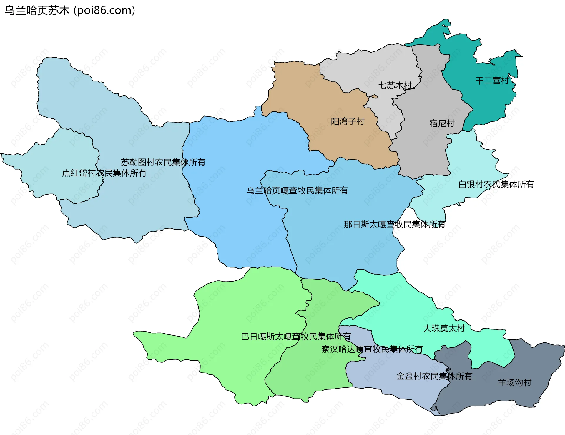 乌兰哈页苏木边界地图(五级行政区划)
