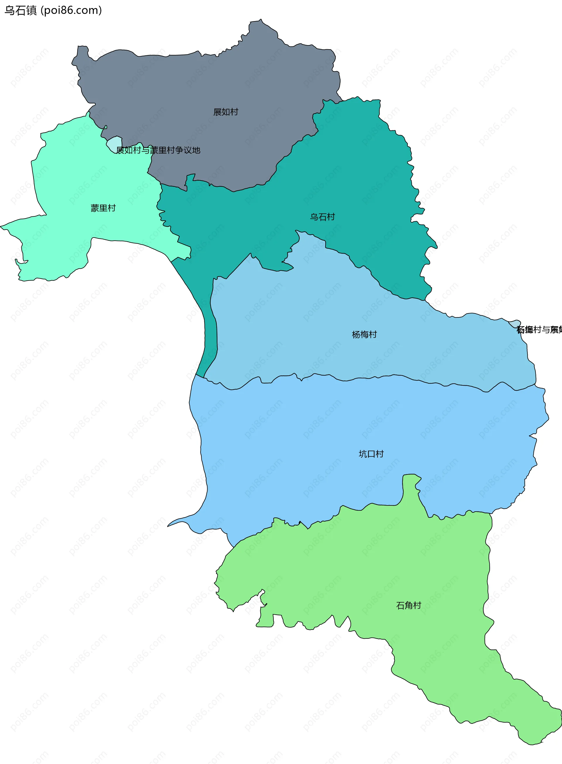 乌石镇边界地图(五级行政区划)