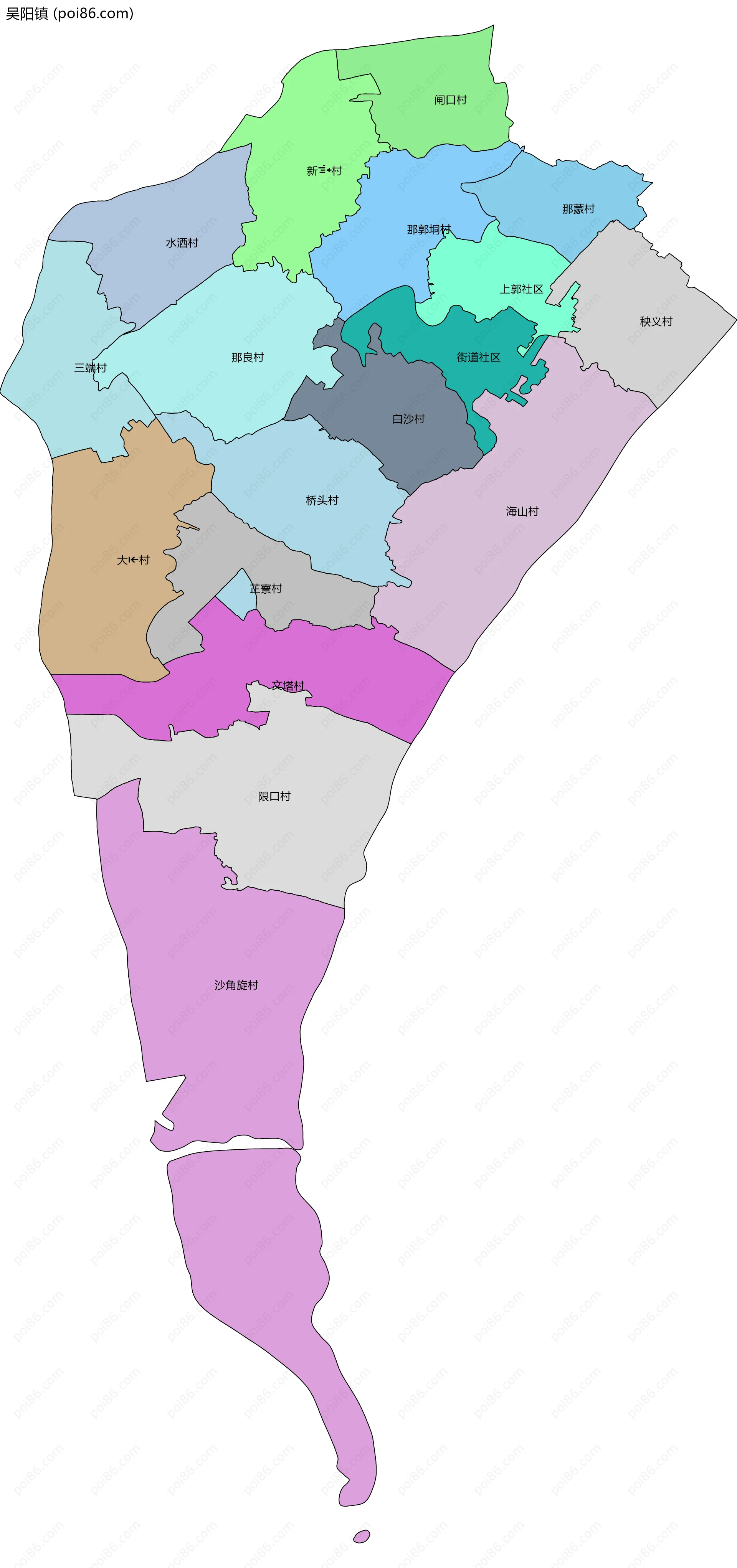 吴阳镇边界地图(五级行政区划)