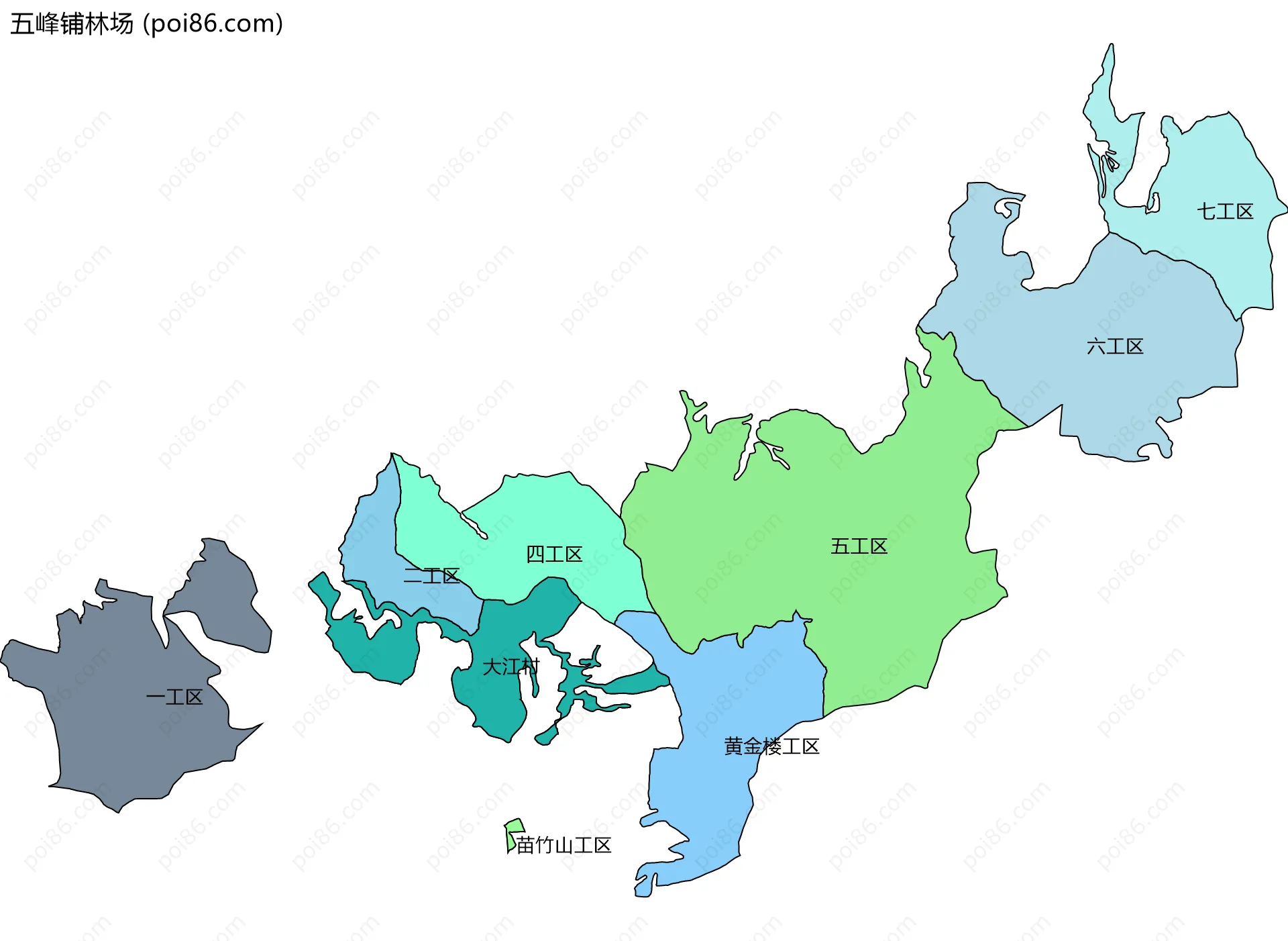 五峰铺林场边界地图(五级行政区划)
