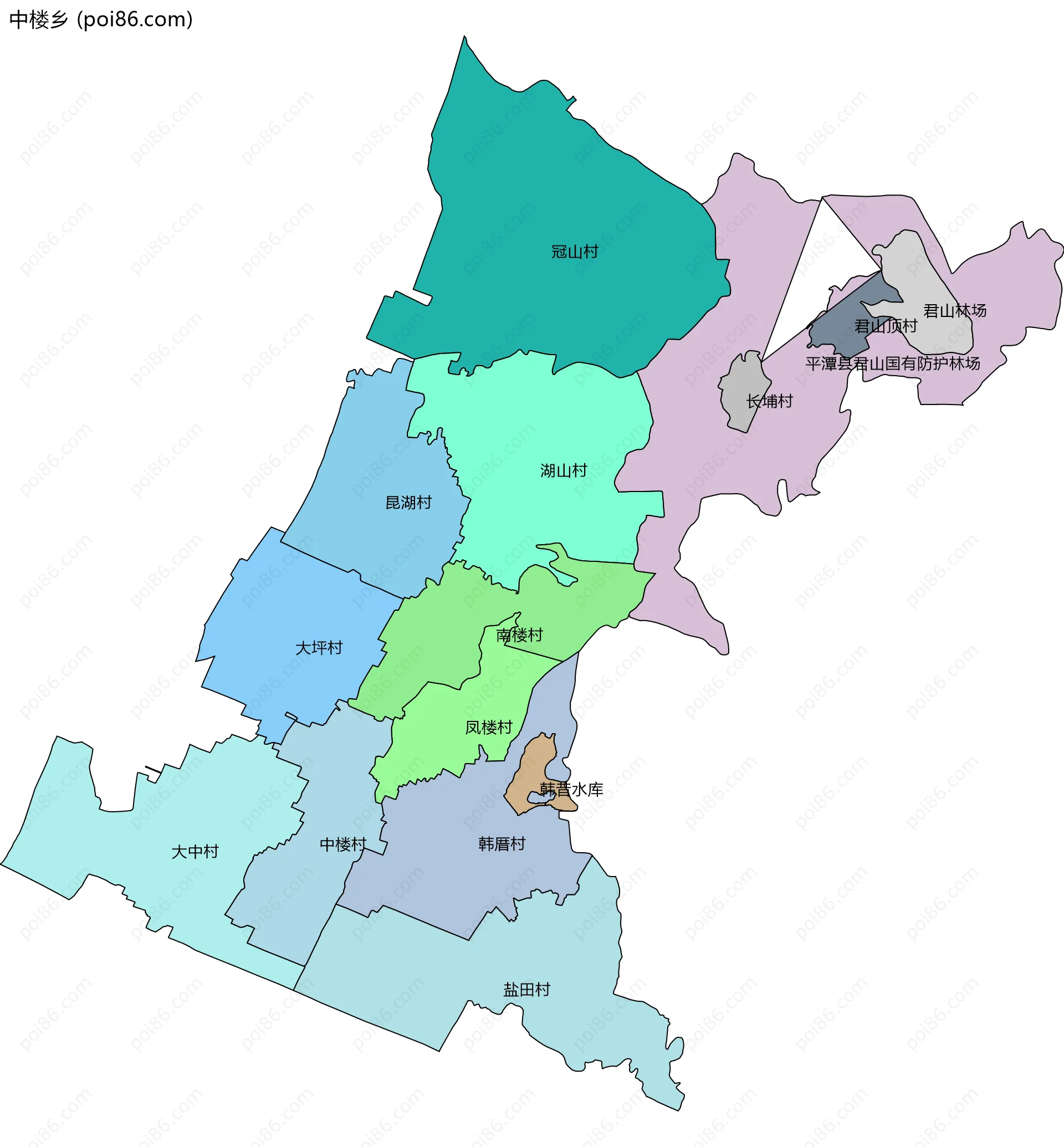 中楼乡边界地图(五级行政区划)