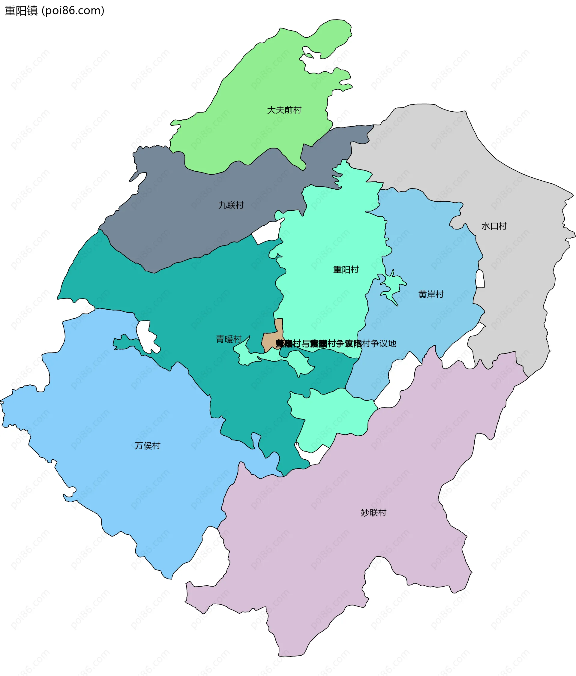 重阳镇边界地图(五级行政区划)
