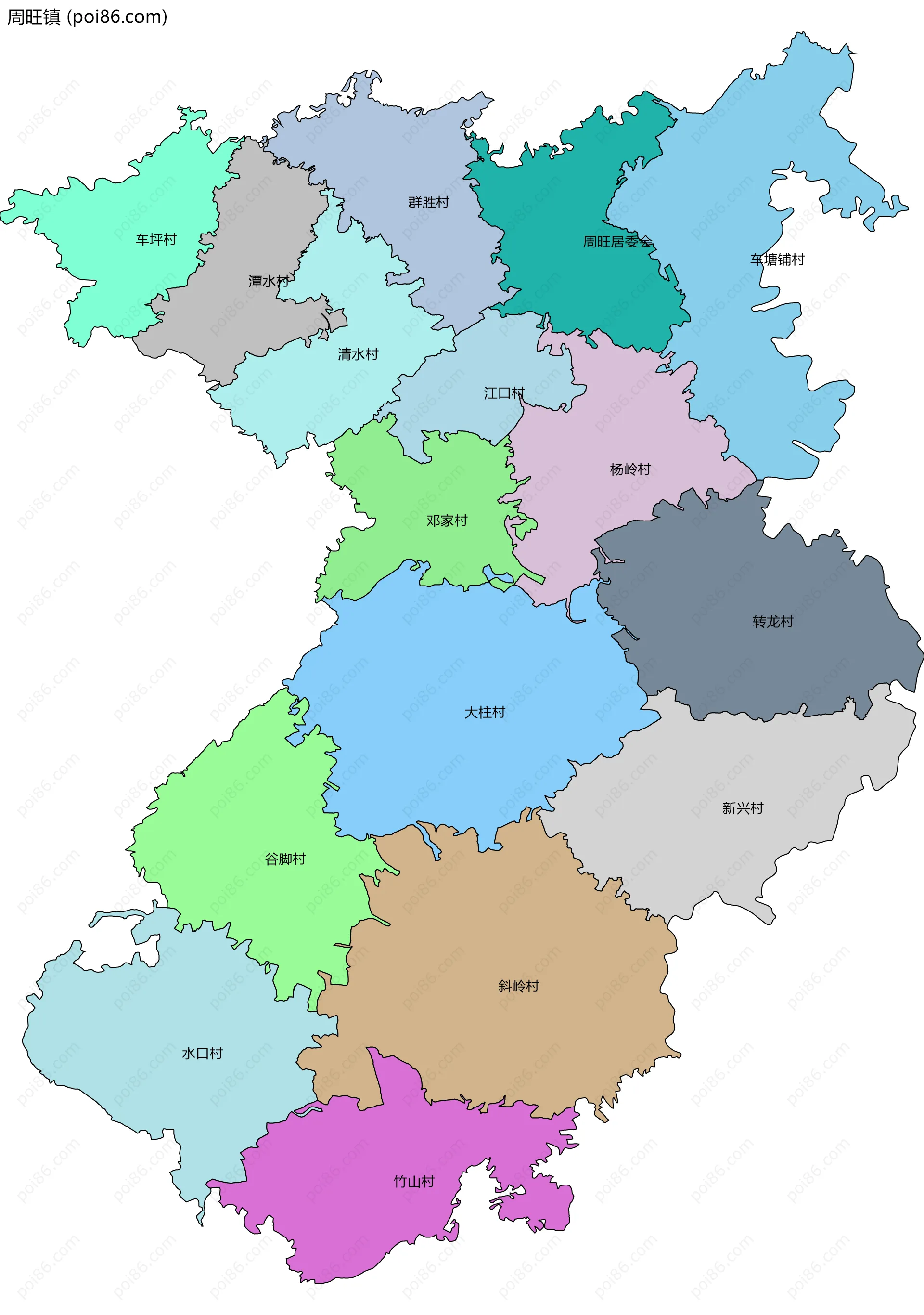 周旺镇边界地图(五级行政区划)