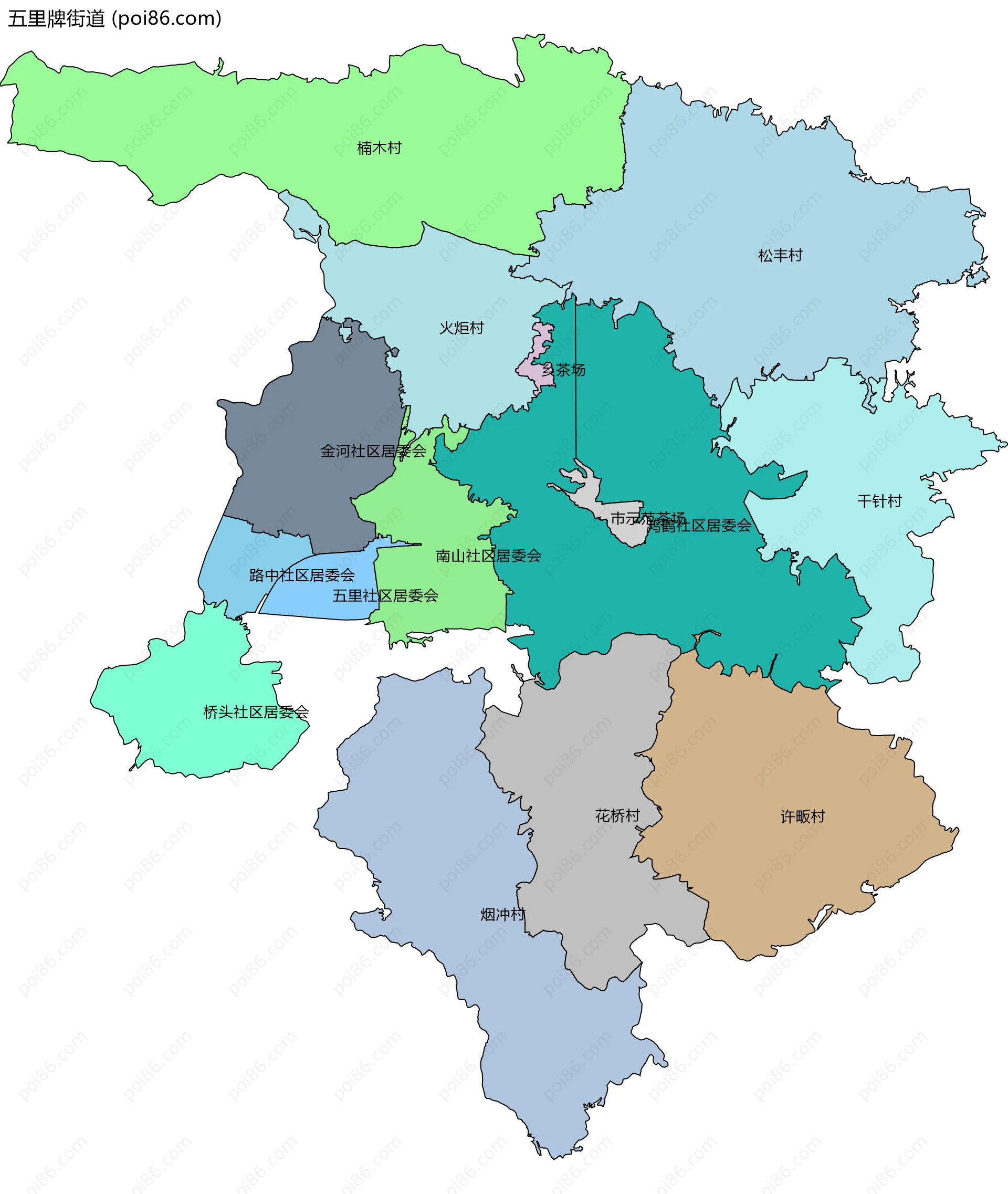 五里牌街道边界地图(五级行政区划)