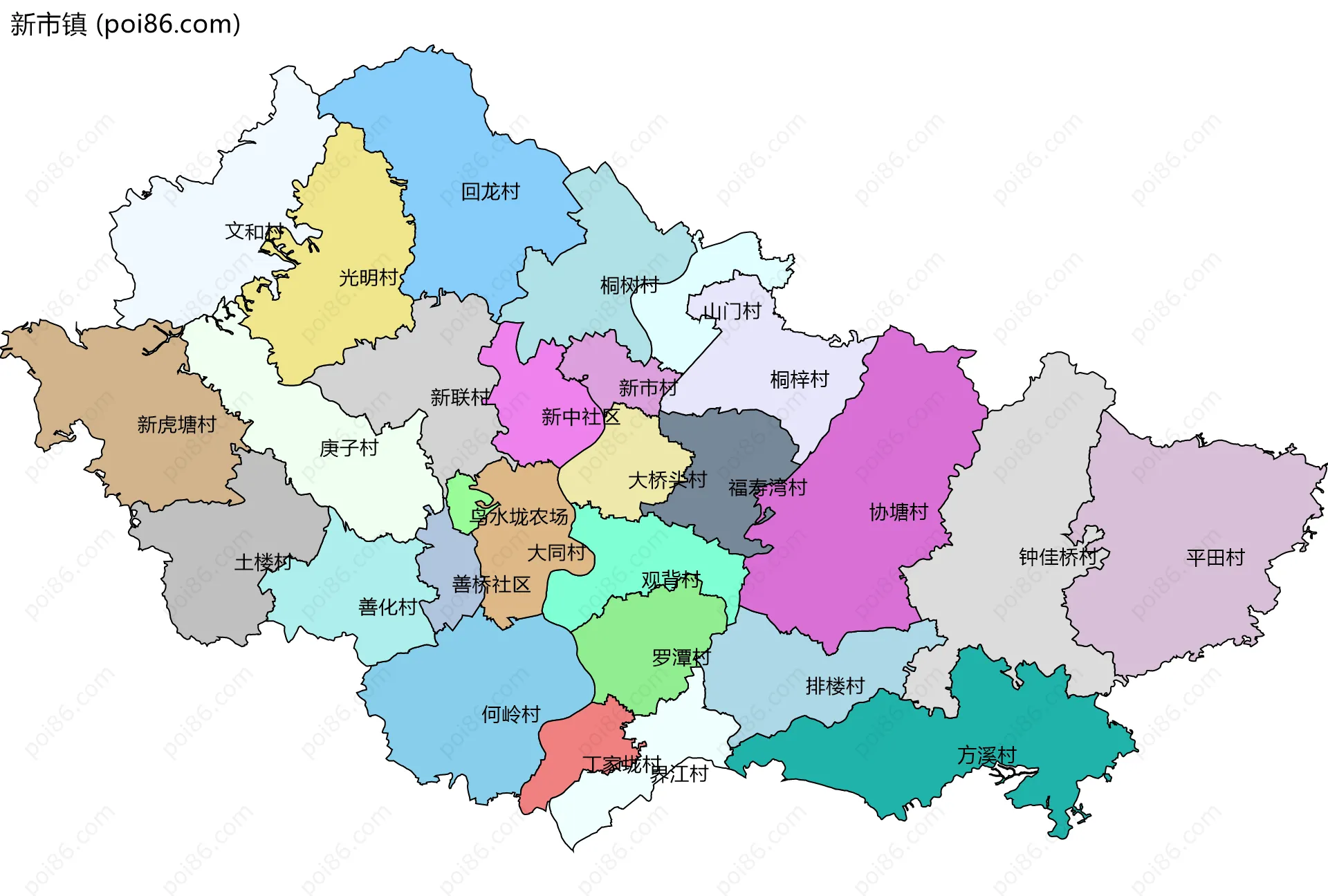 新市镇边界地图(五级行政区划)