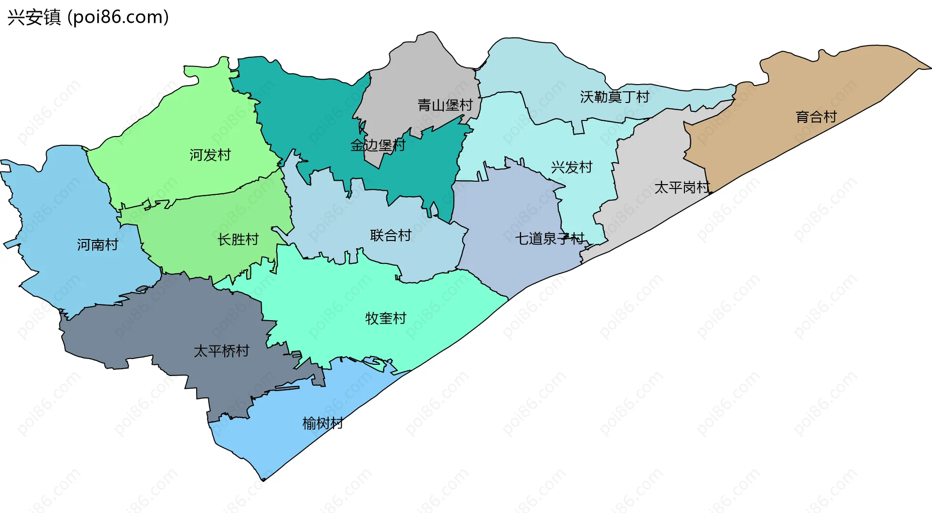 兴安镇边界地图(五级行政区划)