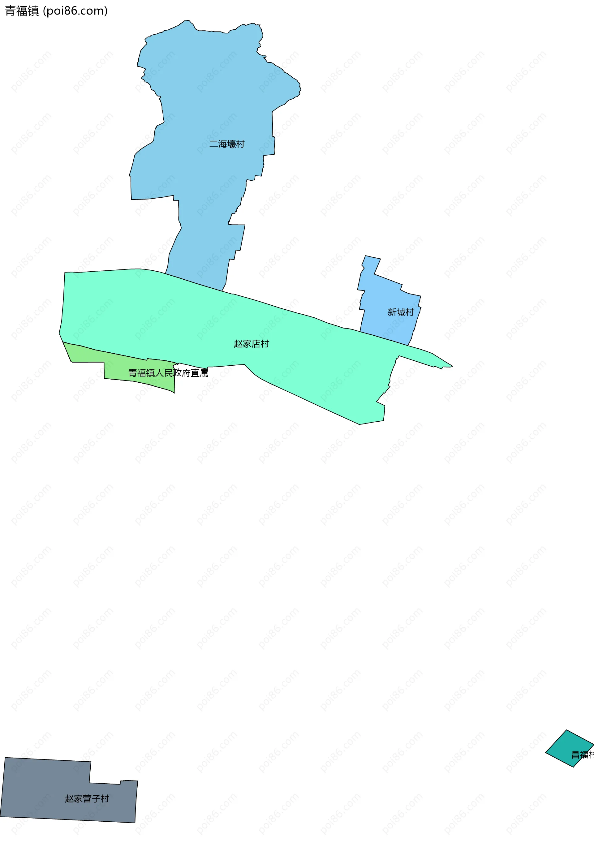 青福镇边界地图(五级行政区划)
