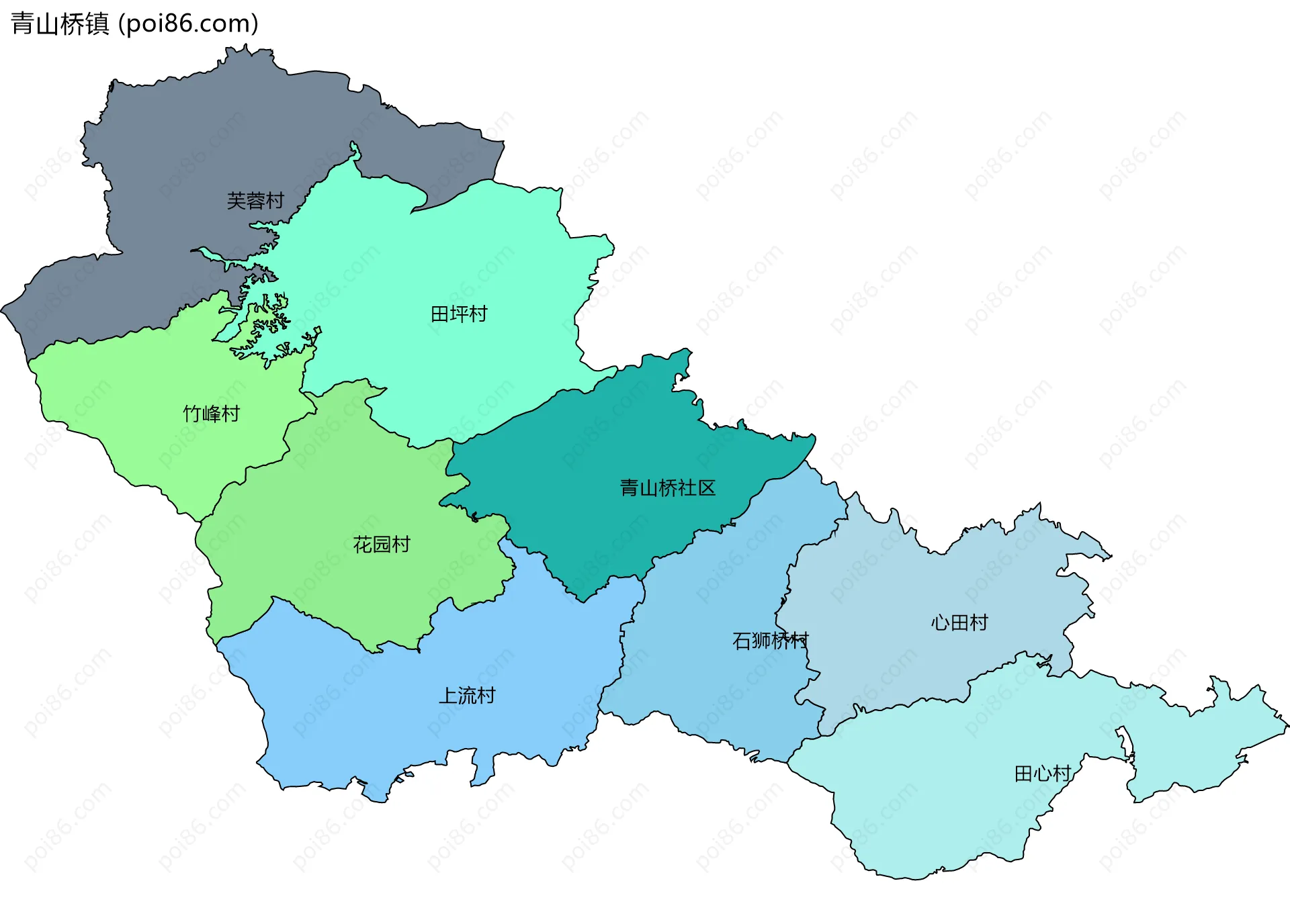 青山桥镇边界地图(五级行政区划)